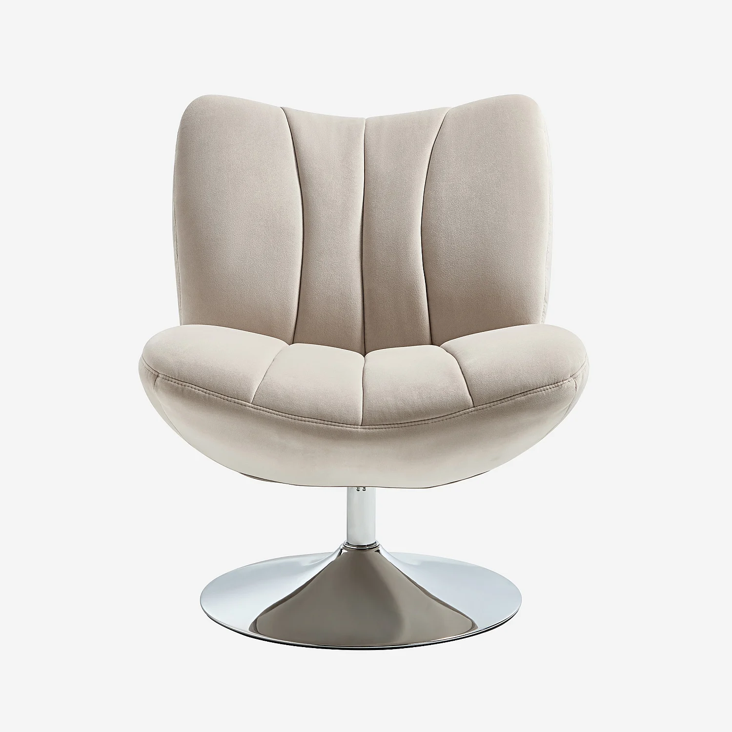 Fauteuil pivotant matelassé en tissu et métal chromé  - Crème - 1
