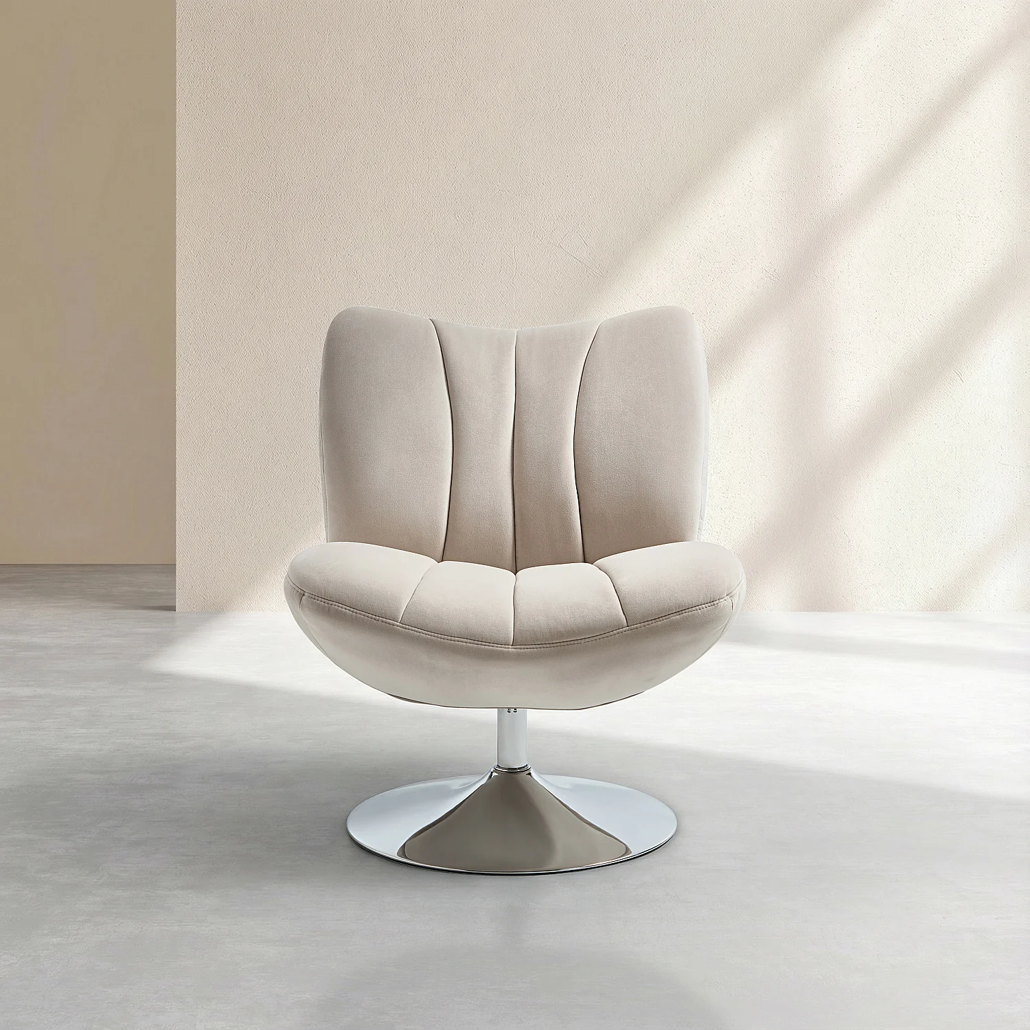 Gestoffeerde draaibare stoel in stof en verchroomd metaal - Crème - 2