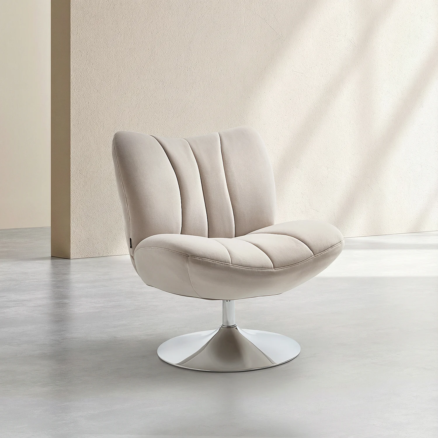 Gestoffeerde draaibare stoel in stof en verchroomd metaal - Crème - 1