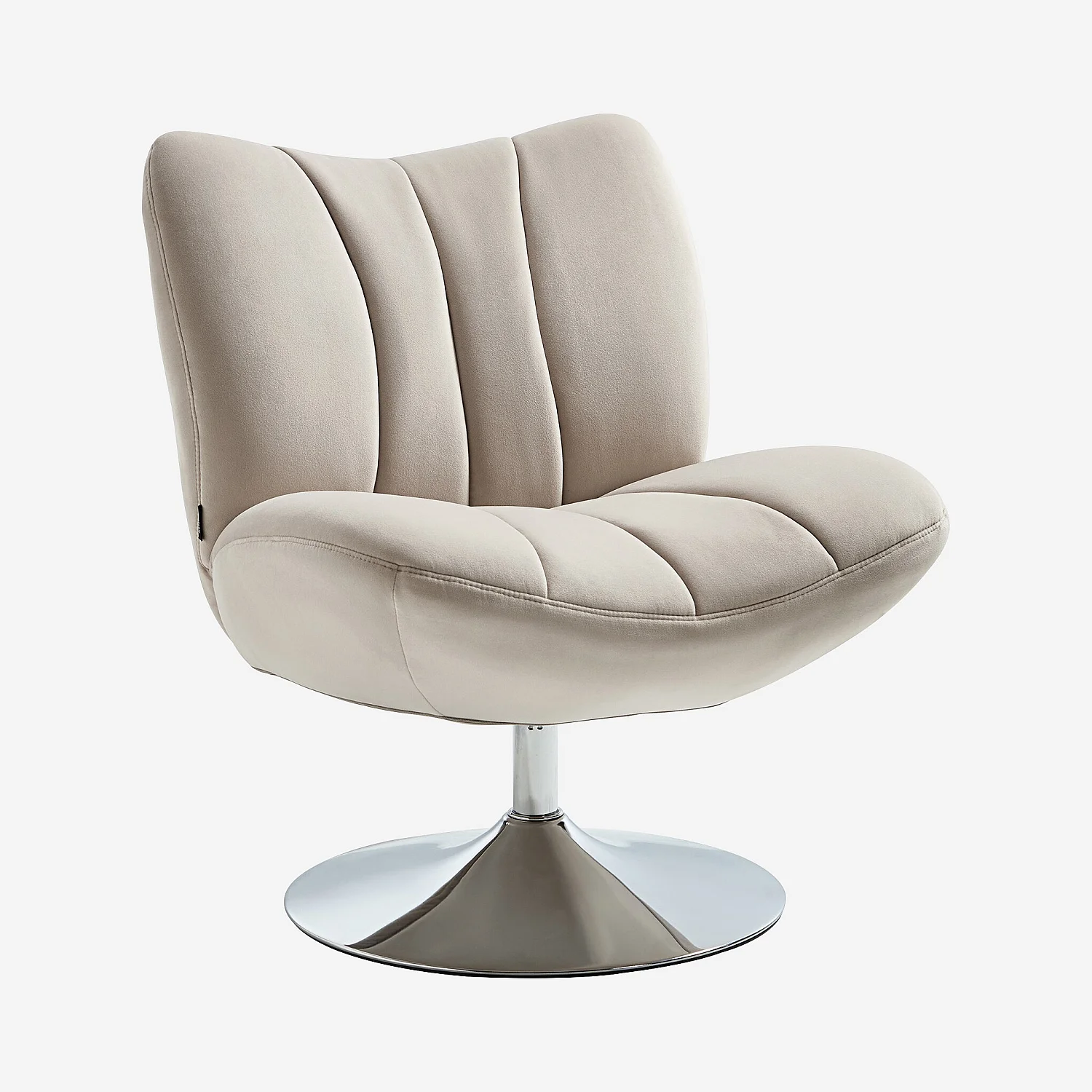 Poltrona girevole imbottita in tessuto e metallo cromato - Crema - 4