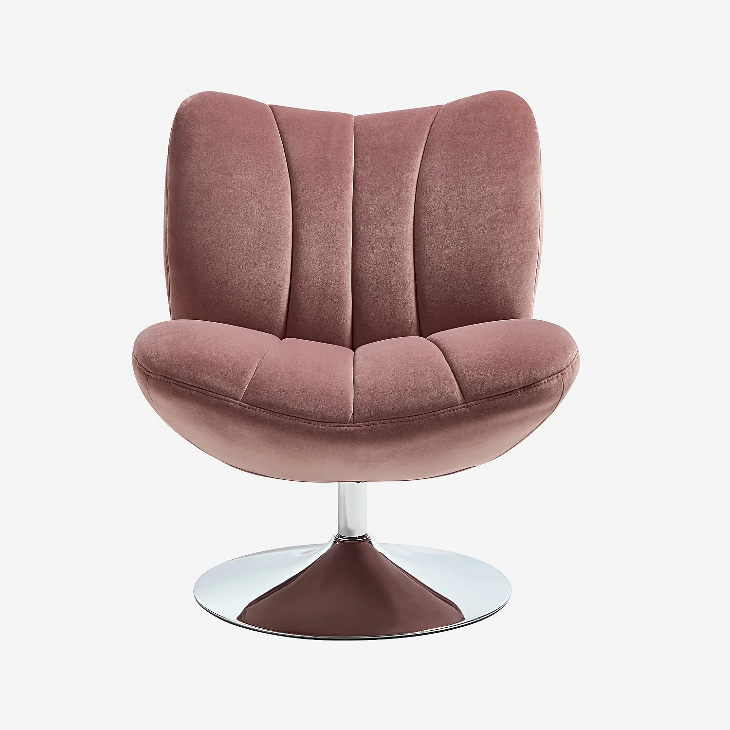 Fauteuil pivotant matelassé en tissu et métal chromé  - Vieux rose - 1