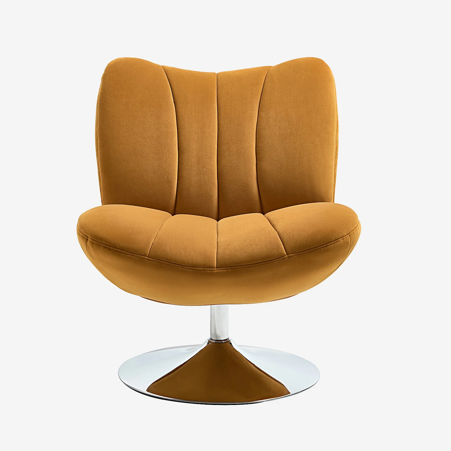 Fauteuil pivotant matelassé en tissu et métal chromé  - Miel - 1
