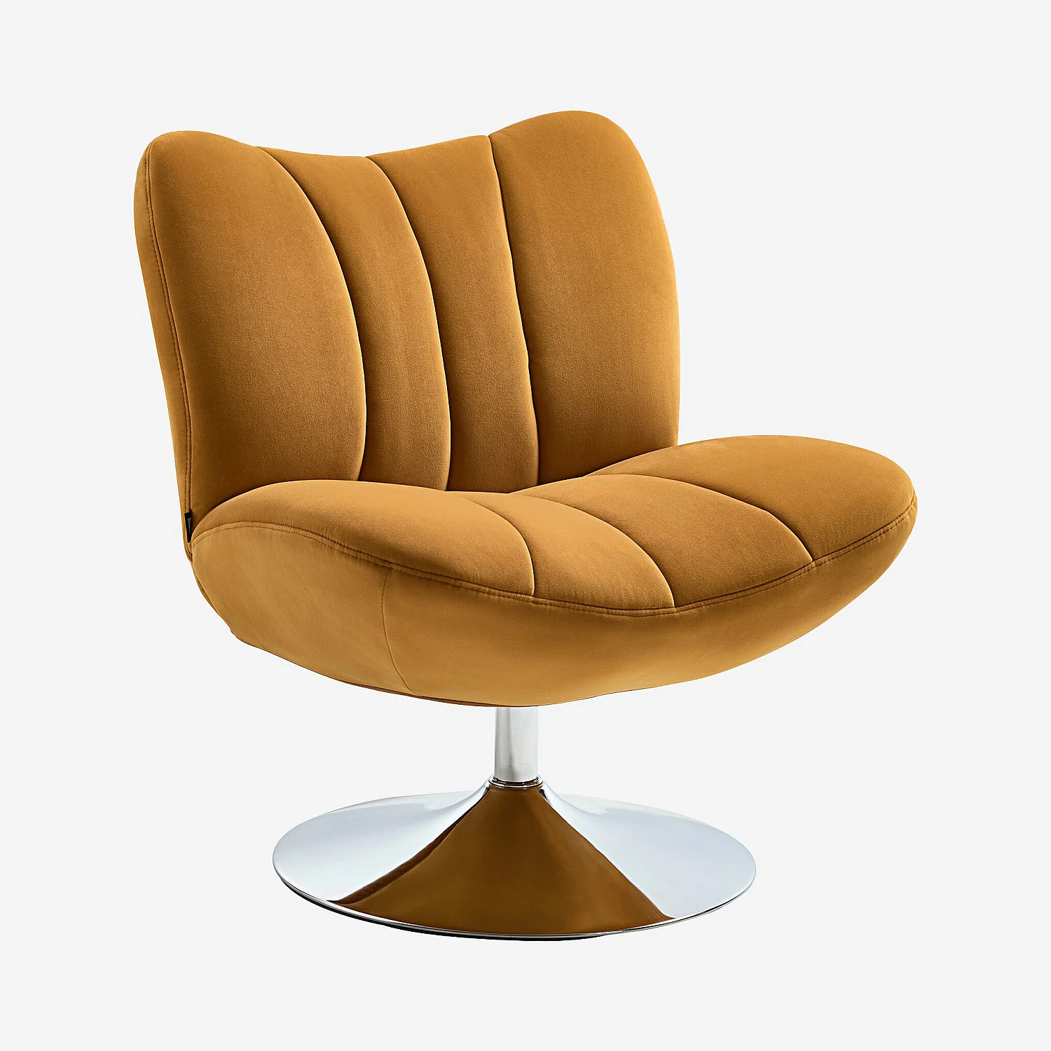 Sillón giratorio acolchado en tela y metal cromado - Miel - 4
