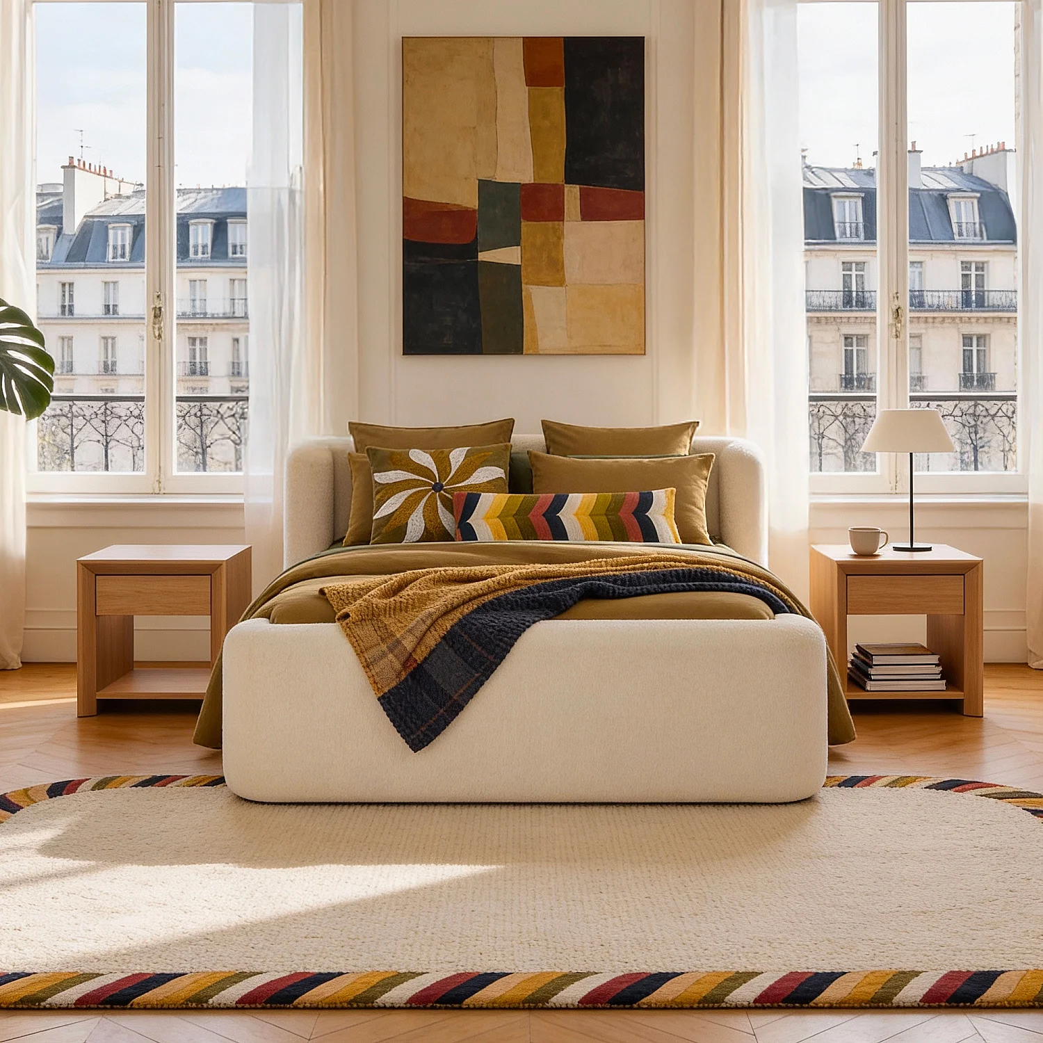 Letto 160 x 200 cm in tessuto bouclé - Écru - 1