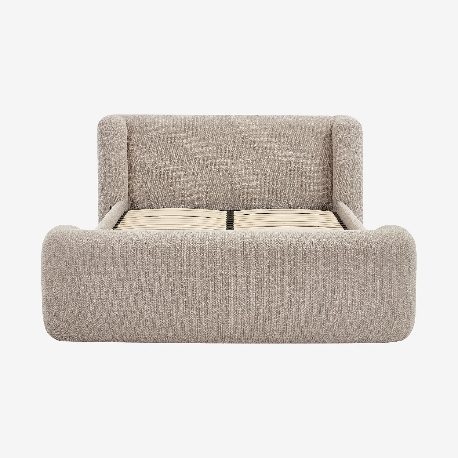 Lit 180 x 200 cm en tissu bouclette - Grège - 4