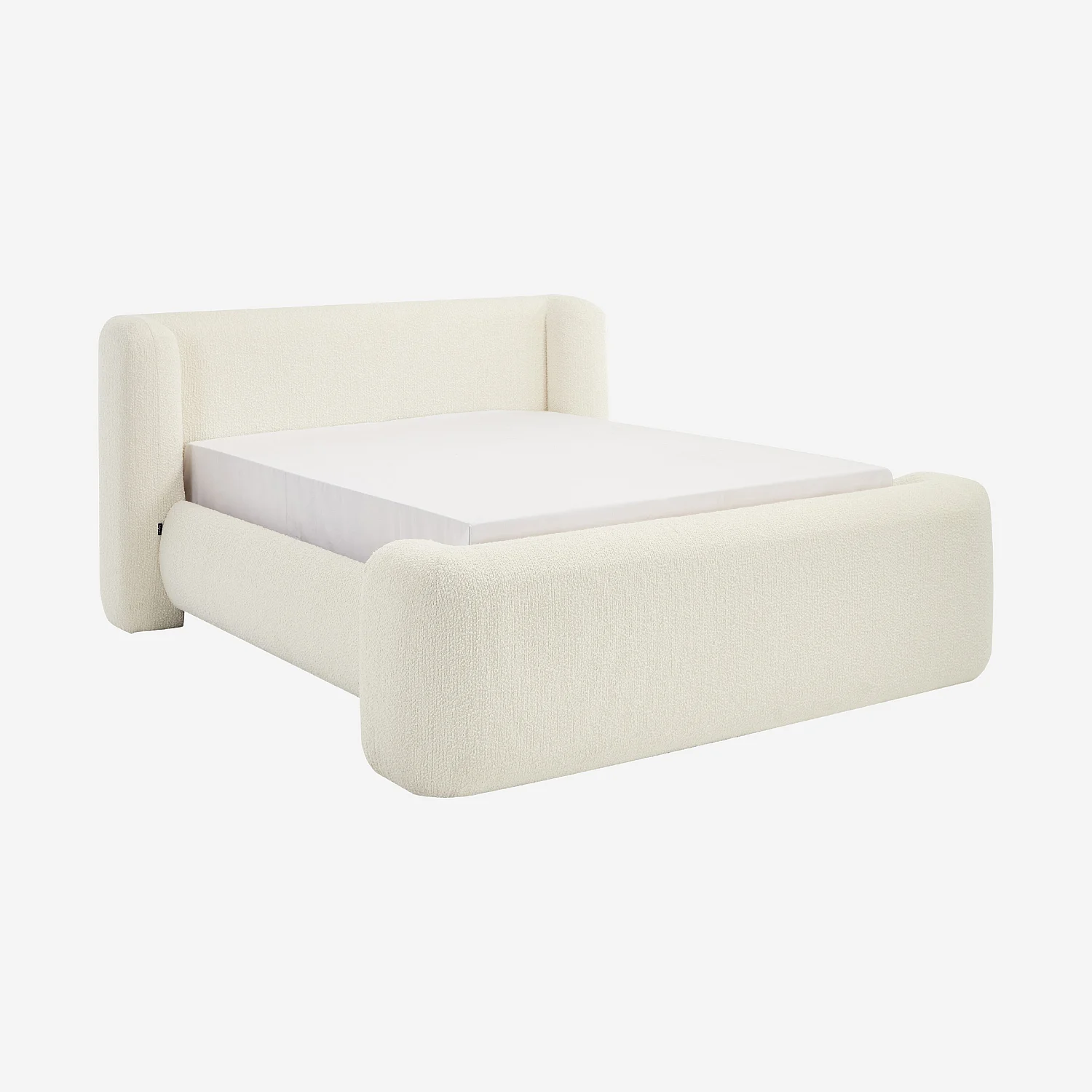 Lit 180 x 200 cm en tissu bouclette - Écru - 1