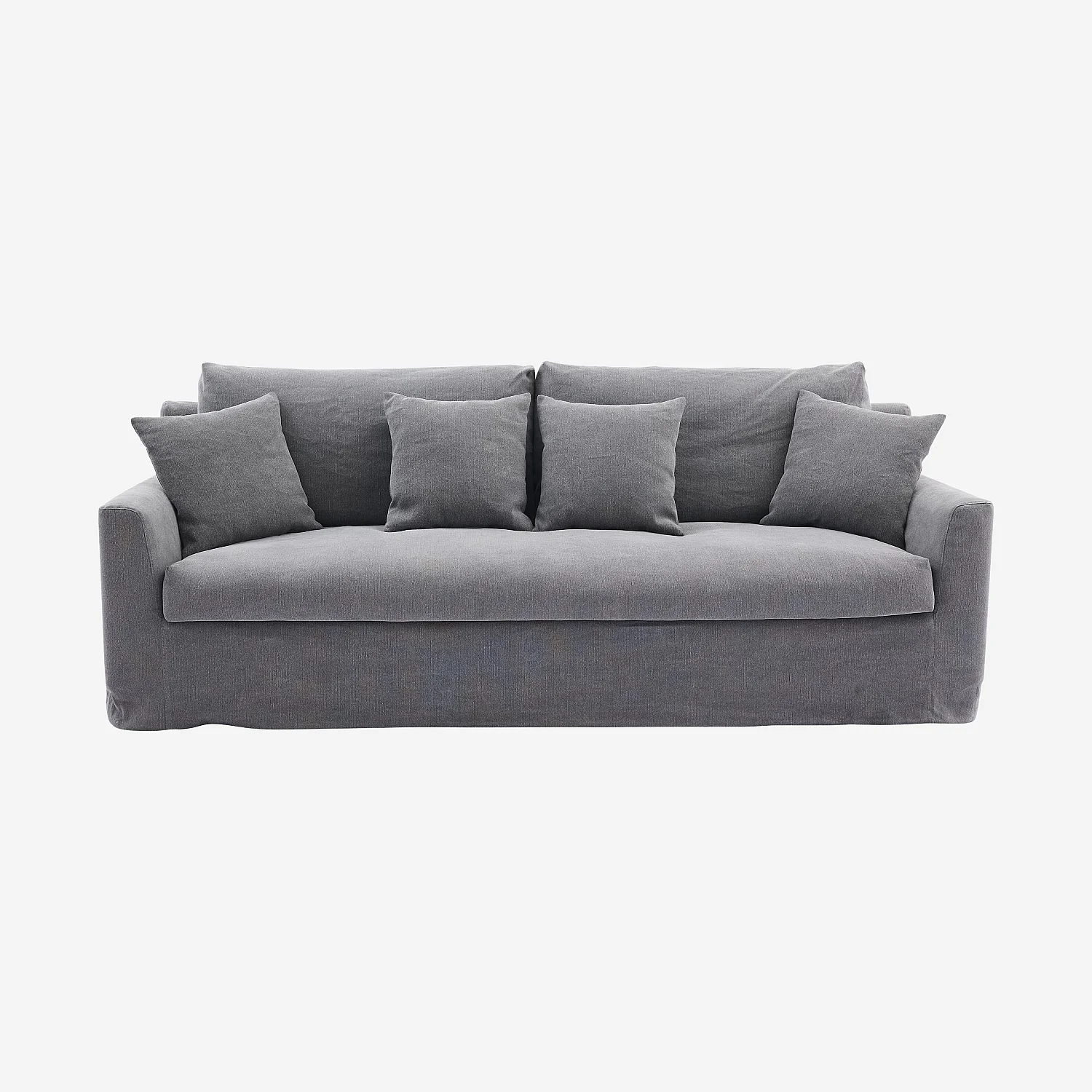 Ensemble de canapés et fauteuil déhoussables en coton et lin garnis de plumes - Gris ardoise - 4