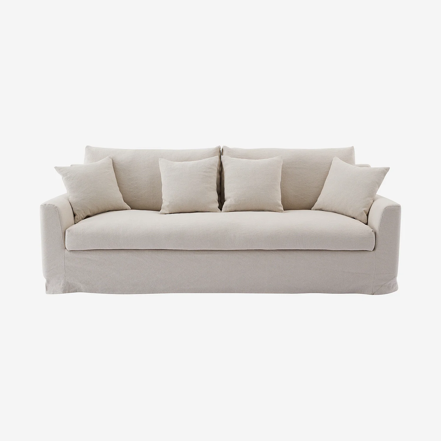 Ensemble canapé 3 places et fauteuil déhoussables en coton et lin garnis de plumes - Sable blanc - 4