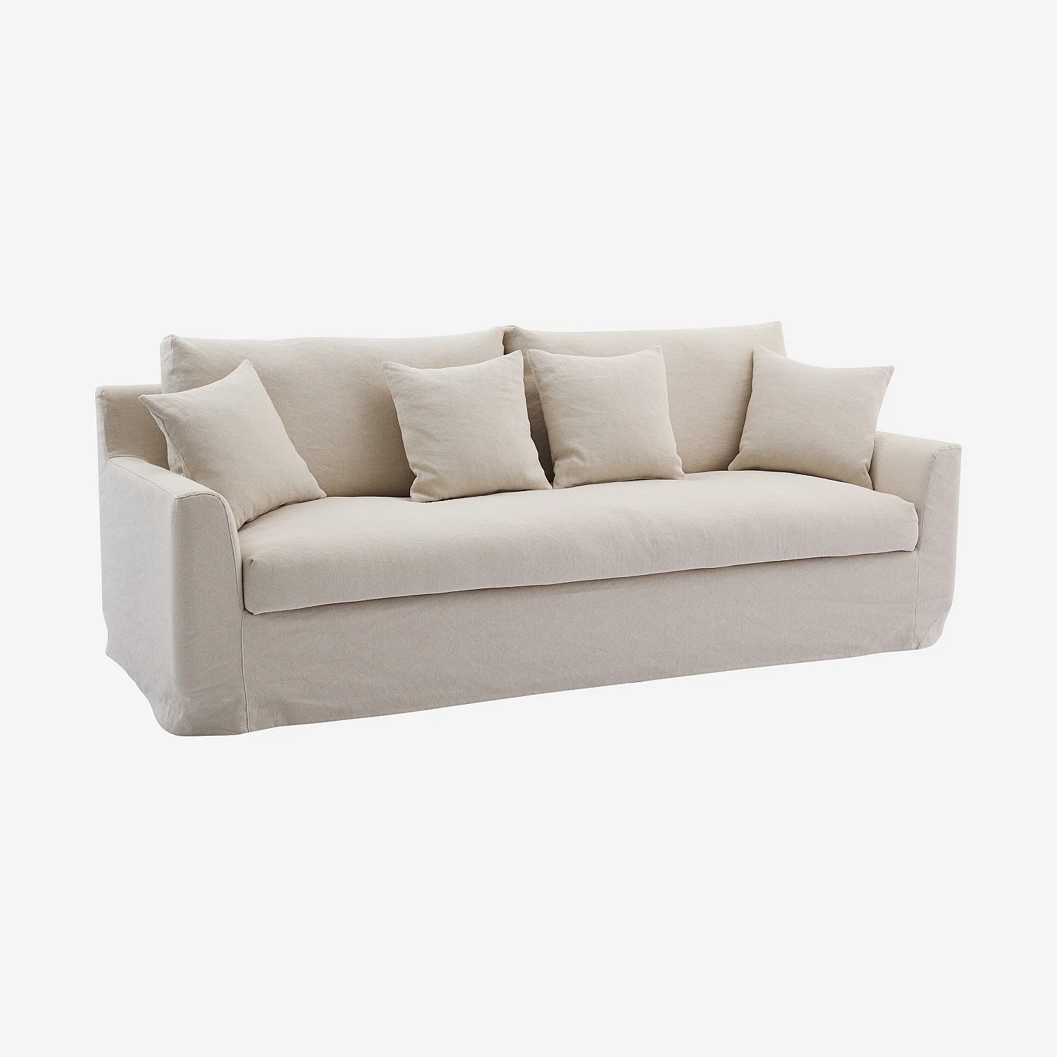 Ensemble canapé 3 places et fauteuil déhoussables en coton et lin garnis de plumes - Sable blanc - 7