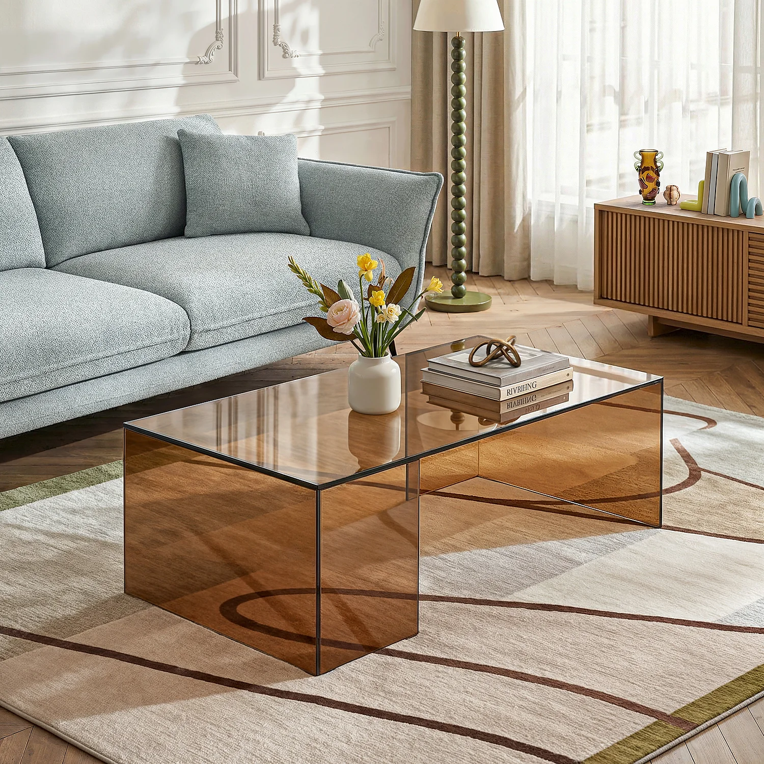 Rechthoekige salontafel van gehard glas - Amberbruin - Design by Céline Mognon Fichet - 1