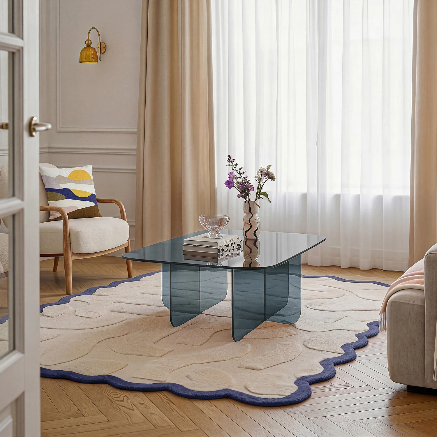 Rektangulärt soffbord i härdat glas - Rökgrå - Design by Céline Mognon Fichet - 1