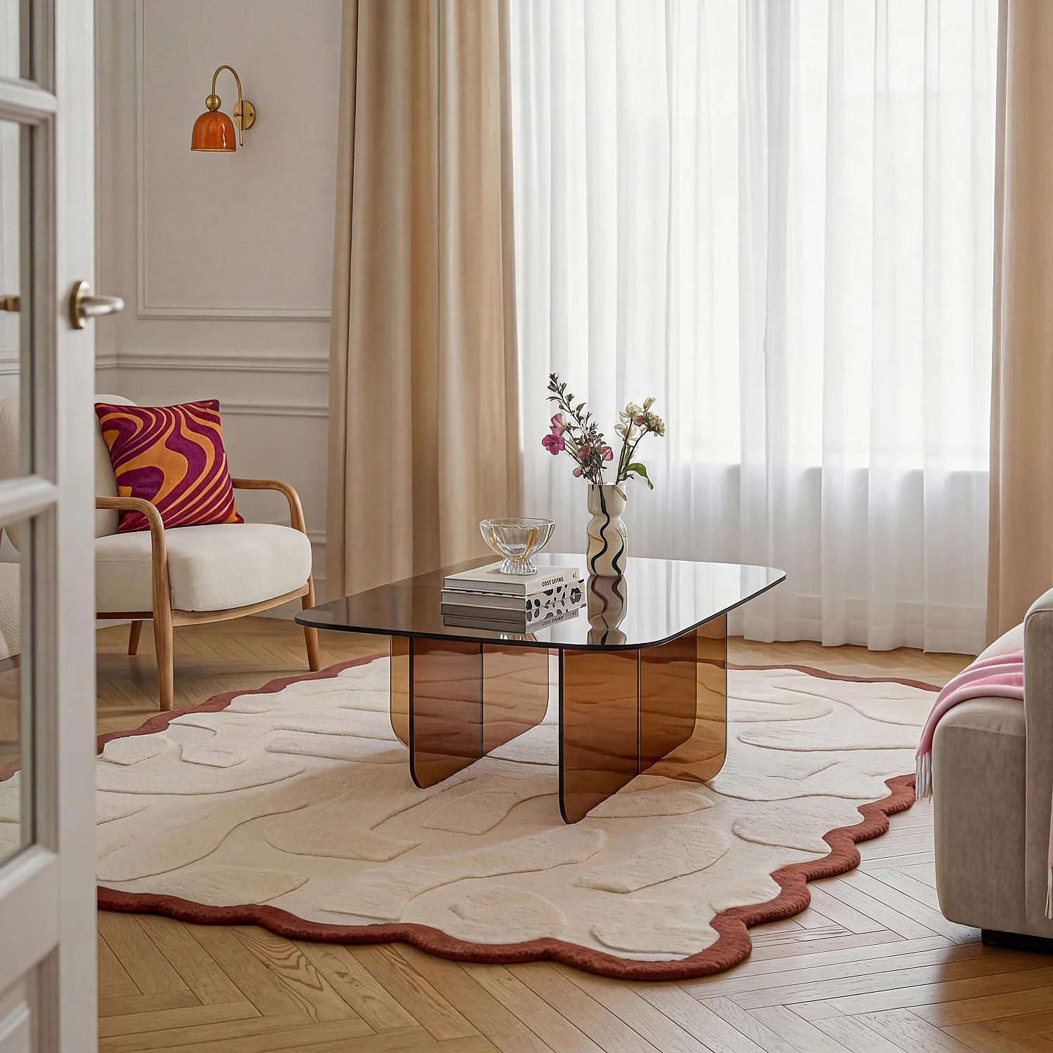 Mesa de centro rectangular de vidrio templado - Marrón ámbar - Design by Céline Mognon Fichet - 1