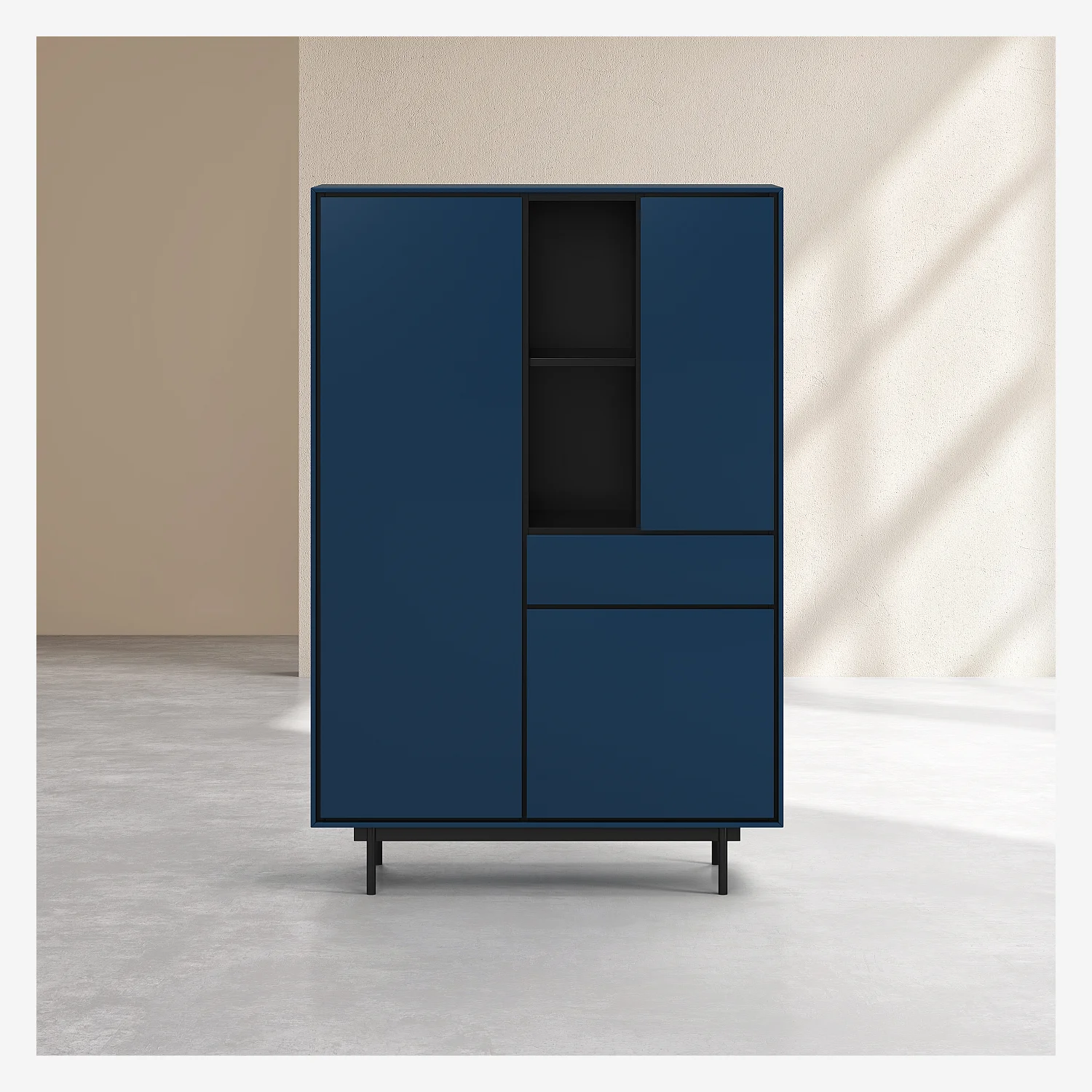 Buffet haut 3 portes et 1 tiroir - Bleu pétrole - Design by Céline Mognon Fichet - 1