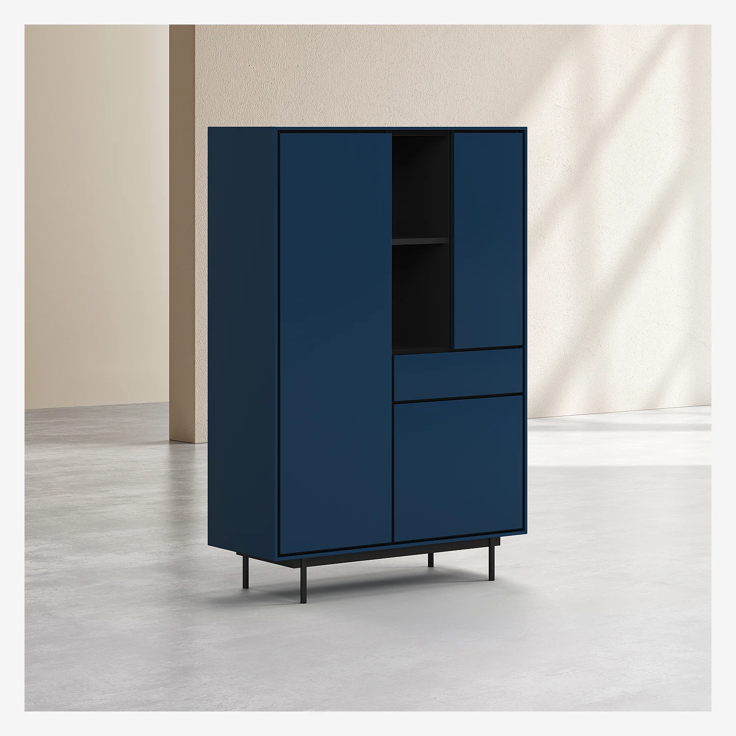 Buffet haut 3 portes et 1 tiroir - Bleu pétrole - Design by Céline Mognon Fichet - 3