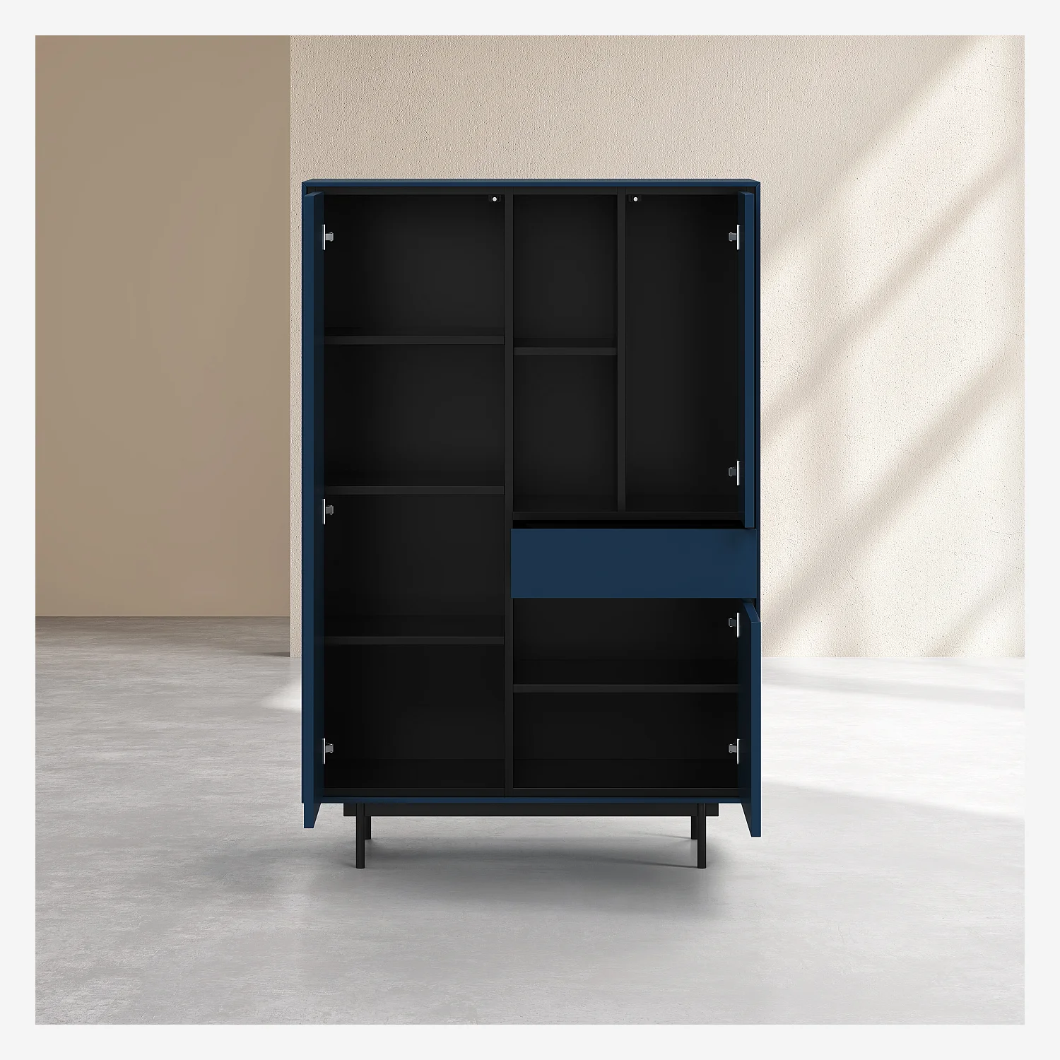 Buffet haut 3 portes et 1 tiroir - Bleu pétrole - Design by Céline Mognon Fichet - 5