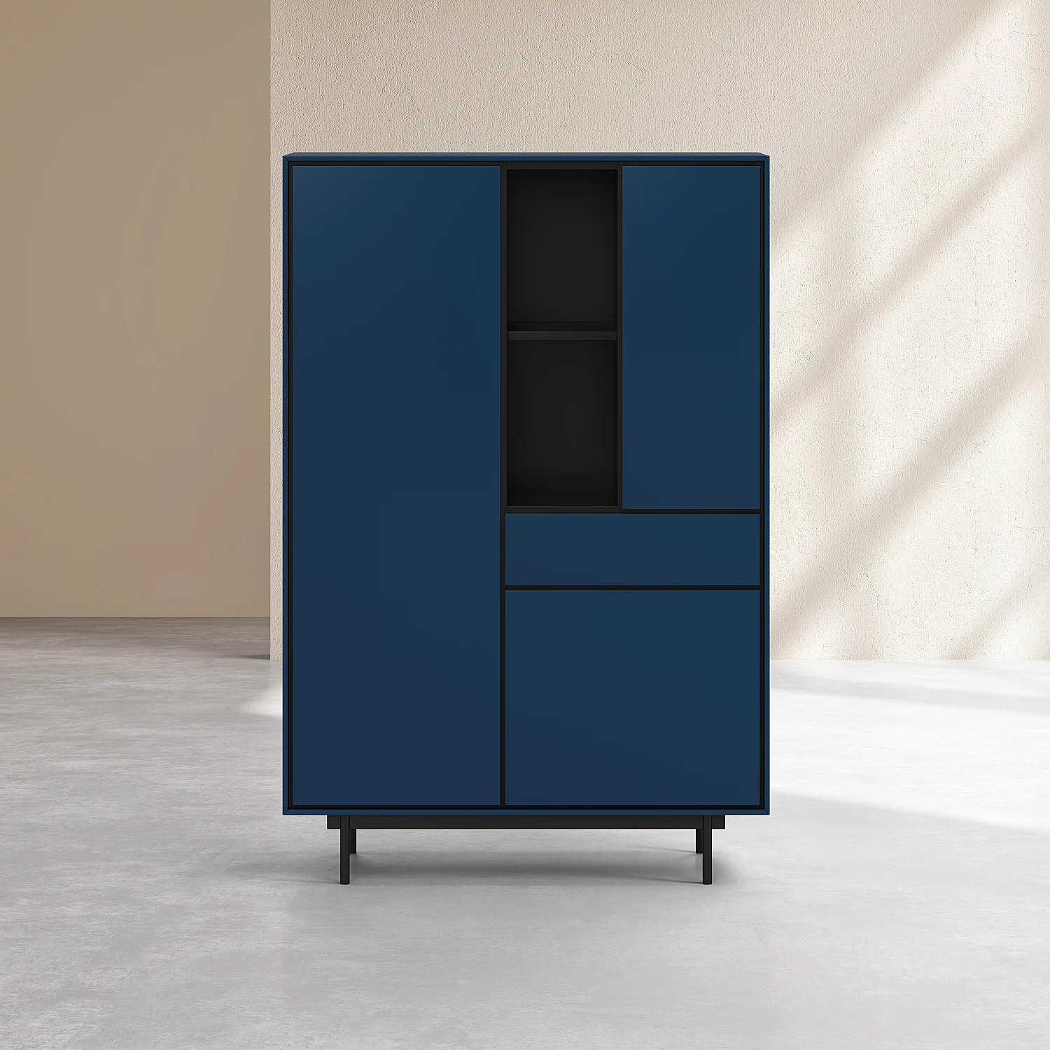 Buffet haut 3 portes et 1 tiroir - Bleu pétrole - Design by Céline Mognon Fichet - 2