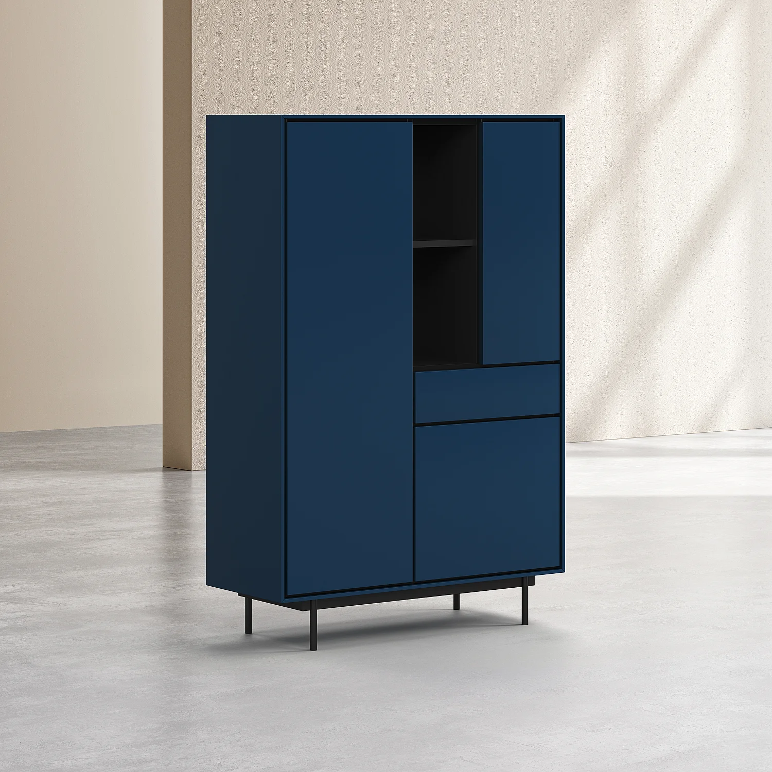 Buffet haut 3 portes et 1 tiroir - Bleu pétrole - Design by Céline Mognon Fichet - 5