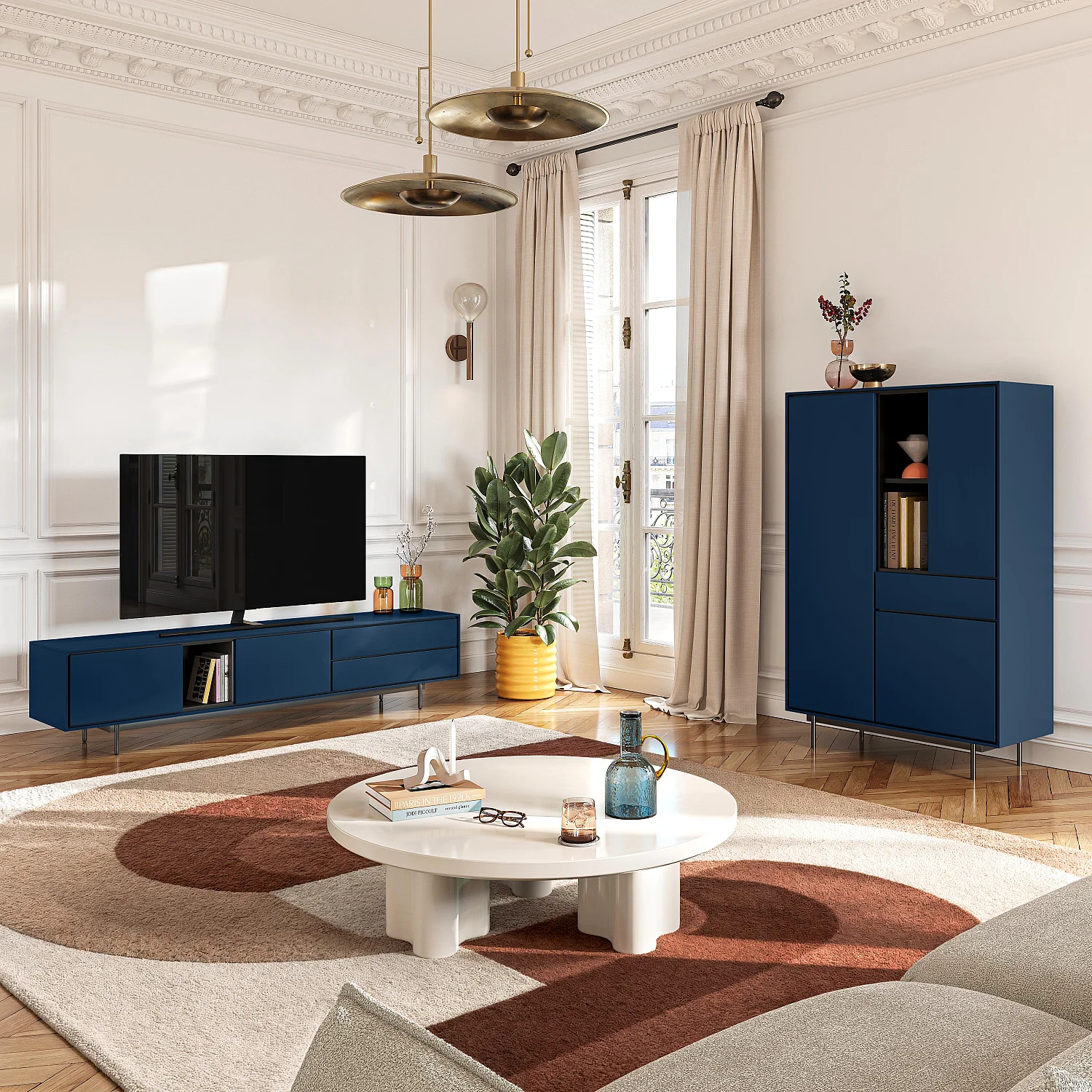 Buffet haut 3 portes et 1 tiroir - Bleu pétrole - Design by Céline Mognon Fichet - 6