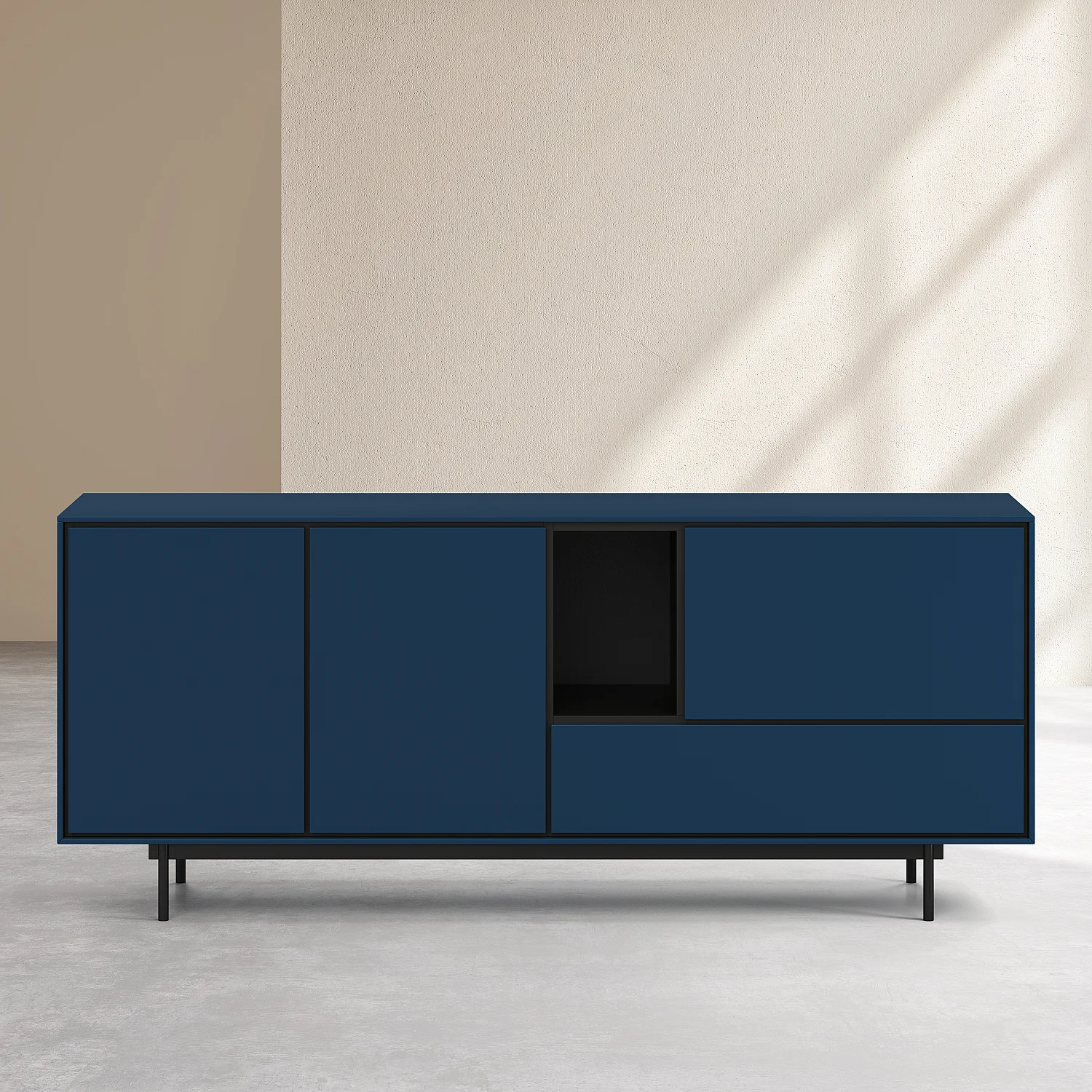 Buffet bas 3 portes et 1 tiroir - Bleu pétrole - Design by Céline Mognon Fichet - 2