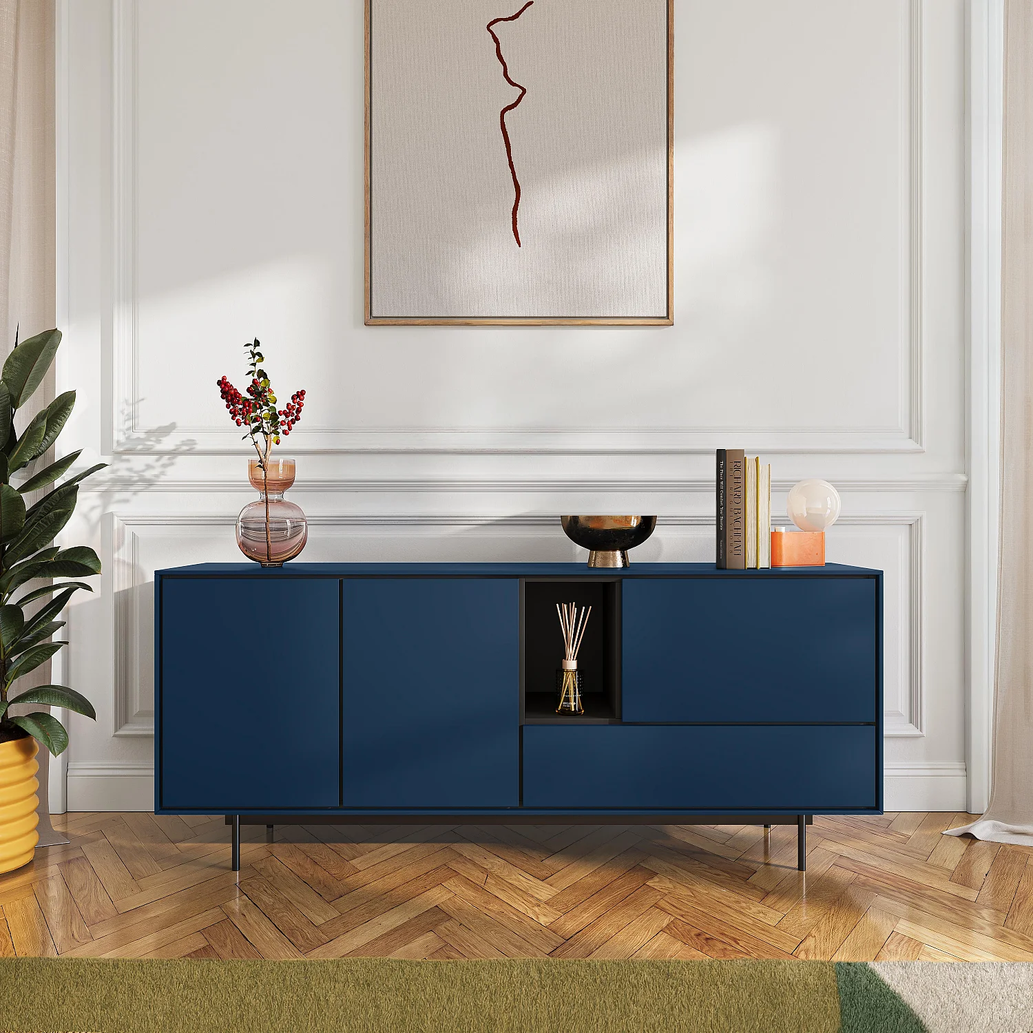 Buffet bas 3 portes et 1 tiroir - Bleu pétrole - Design by Céline Mognon Fichet - 1