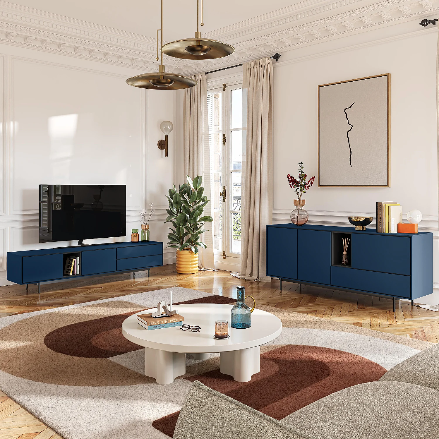 Buffet bas 3 portes et 1 tiroir - Bleu pétrole - Design by Céline Mognon Fichet - 6