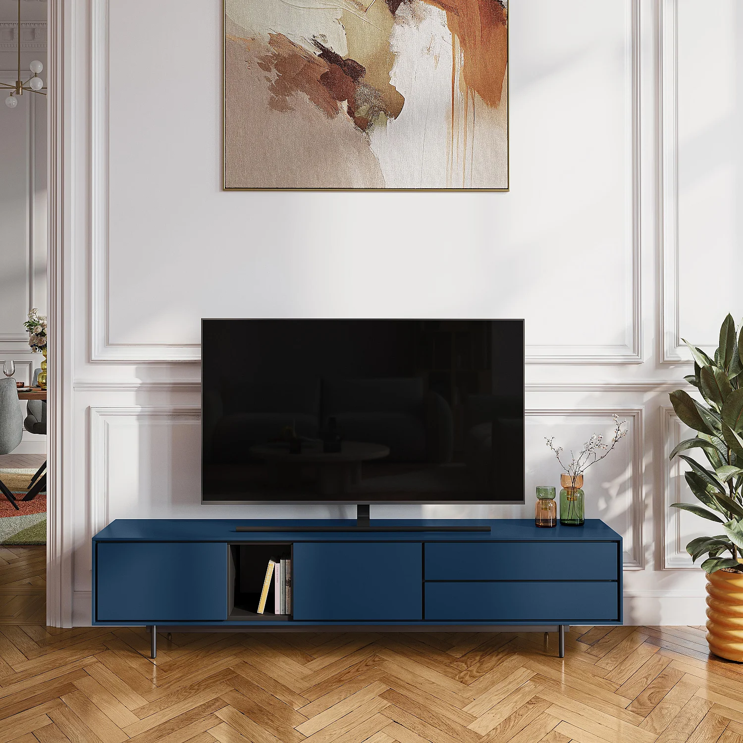 Meuble TV 2 portes et 2 tiroirs - Bleu pétrole - Design by Céline Mognon Fichet - 1