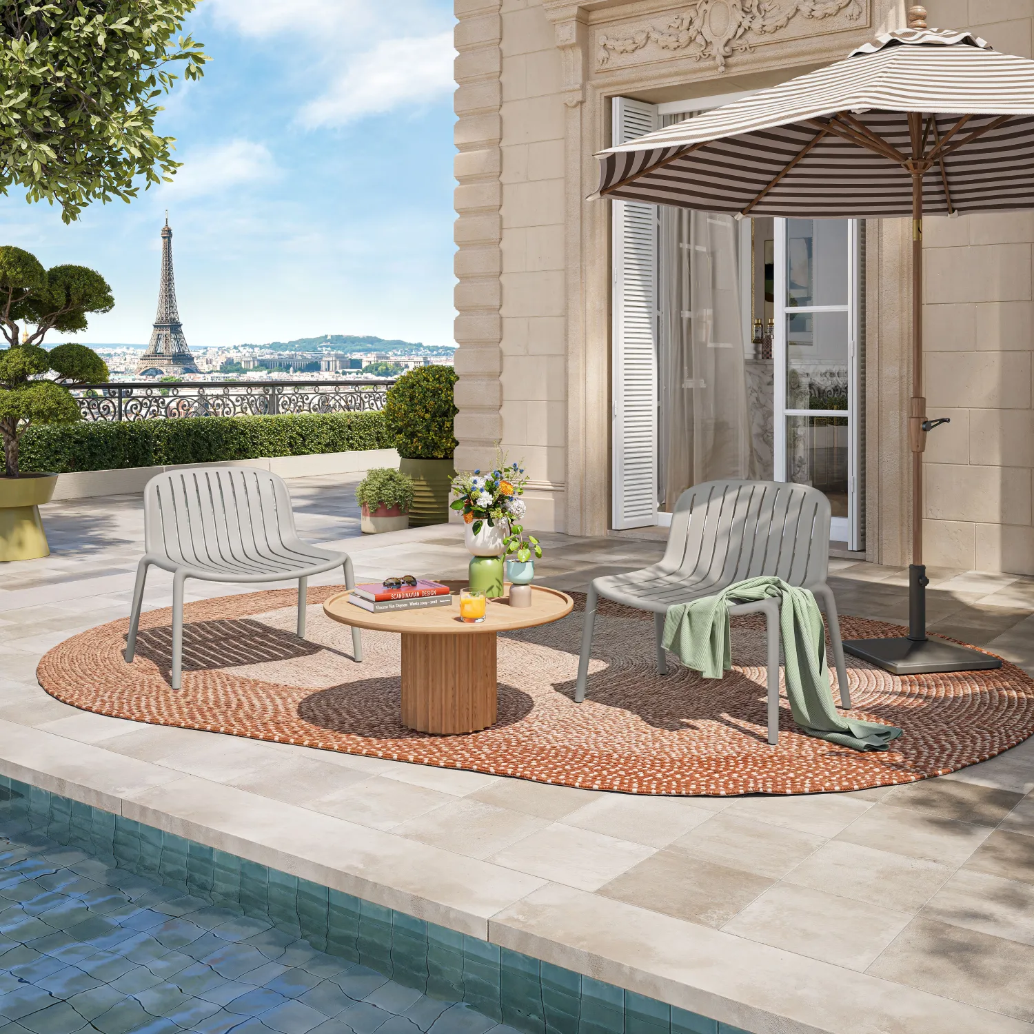 Lot de 2 fauteuils de jardin en polypropylène - Gris argile - 1