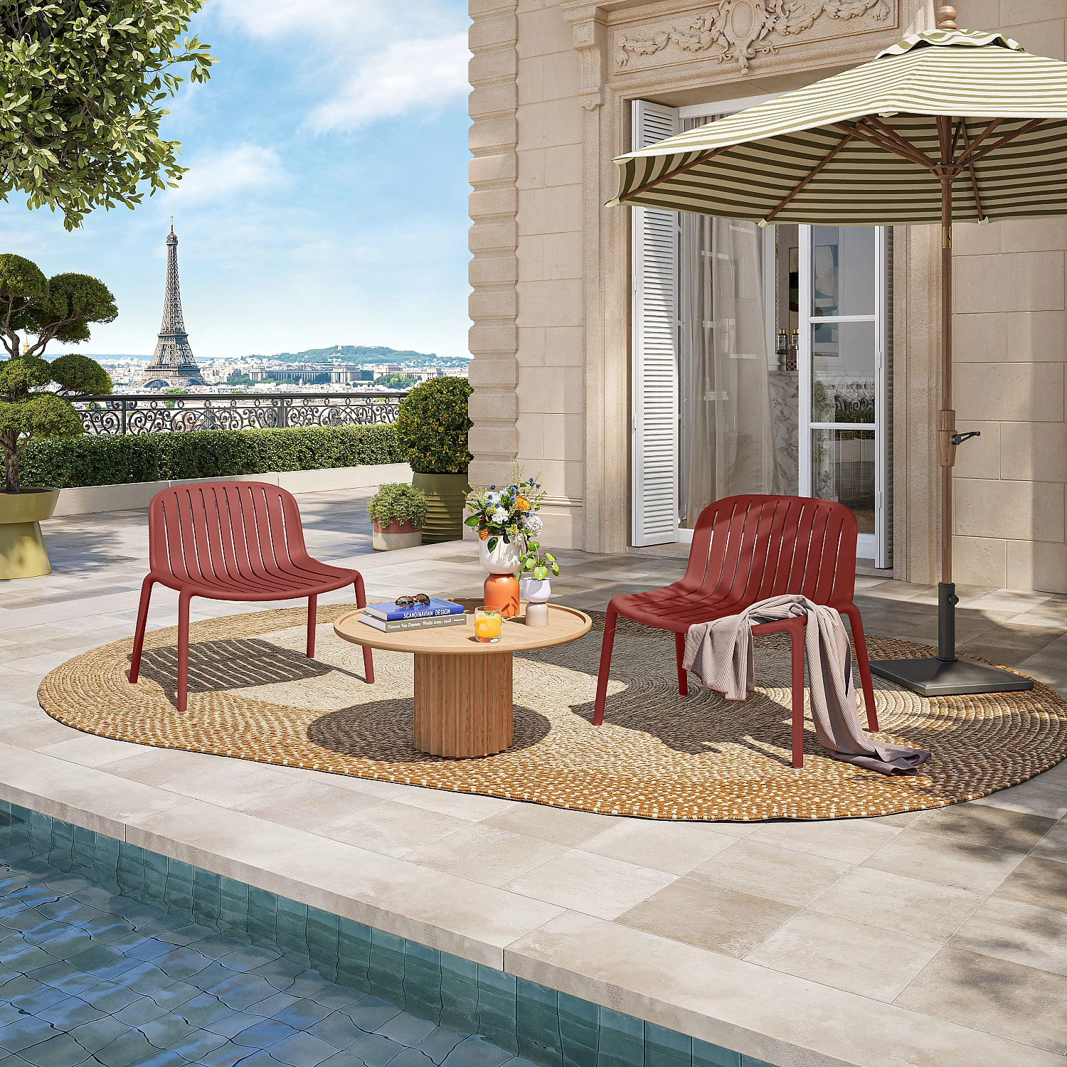 Lot de 2 fauteuils de jardin en polypropylène - Rouge parme - 1