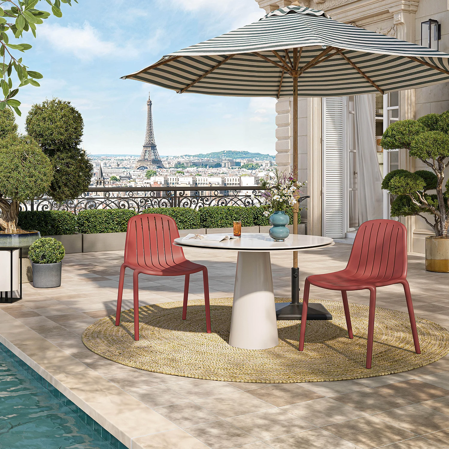 Lot de 2 chaises de jardin en polypropylène - Rouge parme - 1