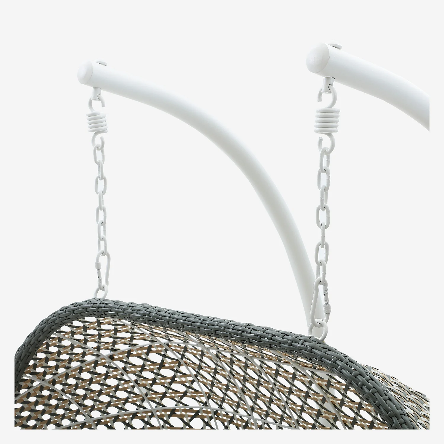 Fauteuil suspendu 2 places pour extérieur en résine tressée - Vert kaki et blanc - 4