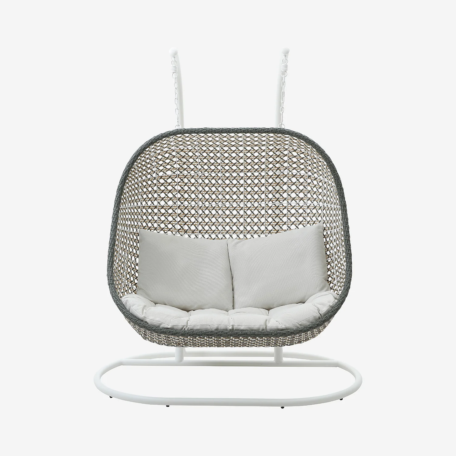 Fauteuil suspendu 2 places pour extérieur en résine tressée - Vert kaki et blanc - 1