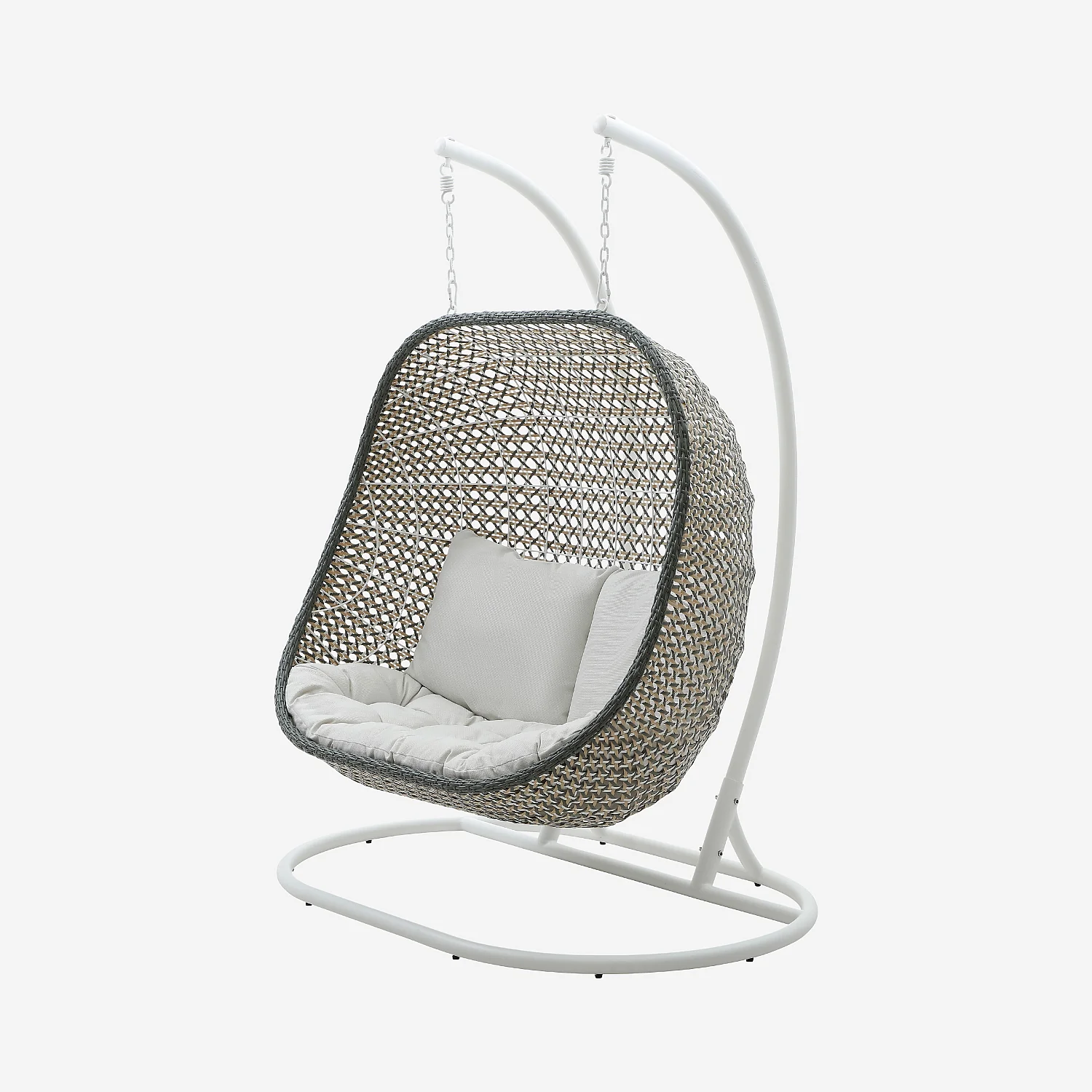 Fauteuil suspendu 2 places pour extérieur en résine tressée - Vert kaki et blanc - 3