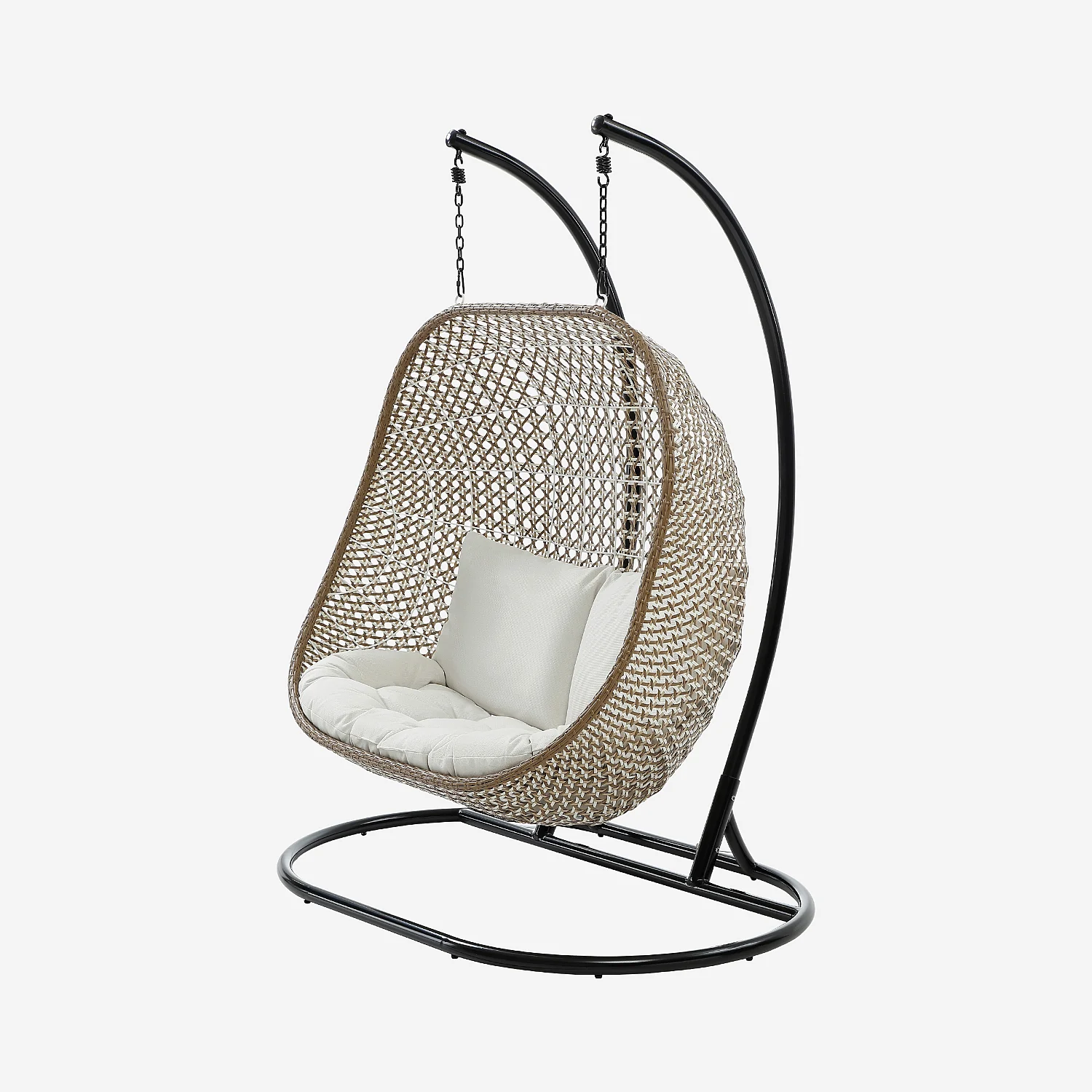 Fauteuil suspendu 2 places pour extérieur en résine tressée - Moka et noir - 3