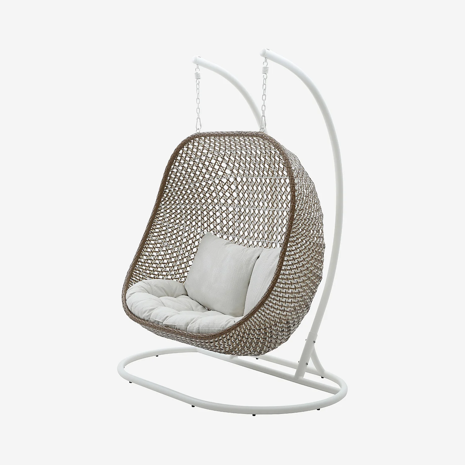 Fauteuil suspendu 2 places pour extérieur en résine tressée - Moka et blanc - 3