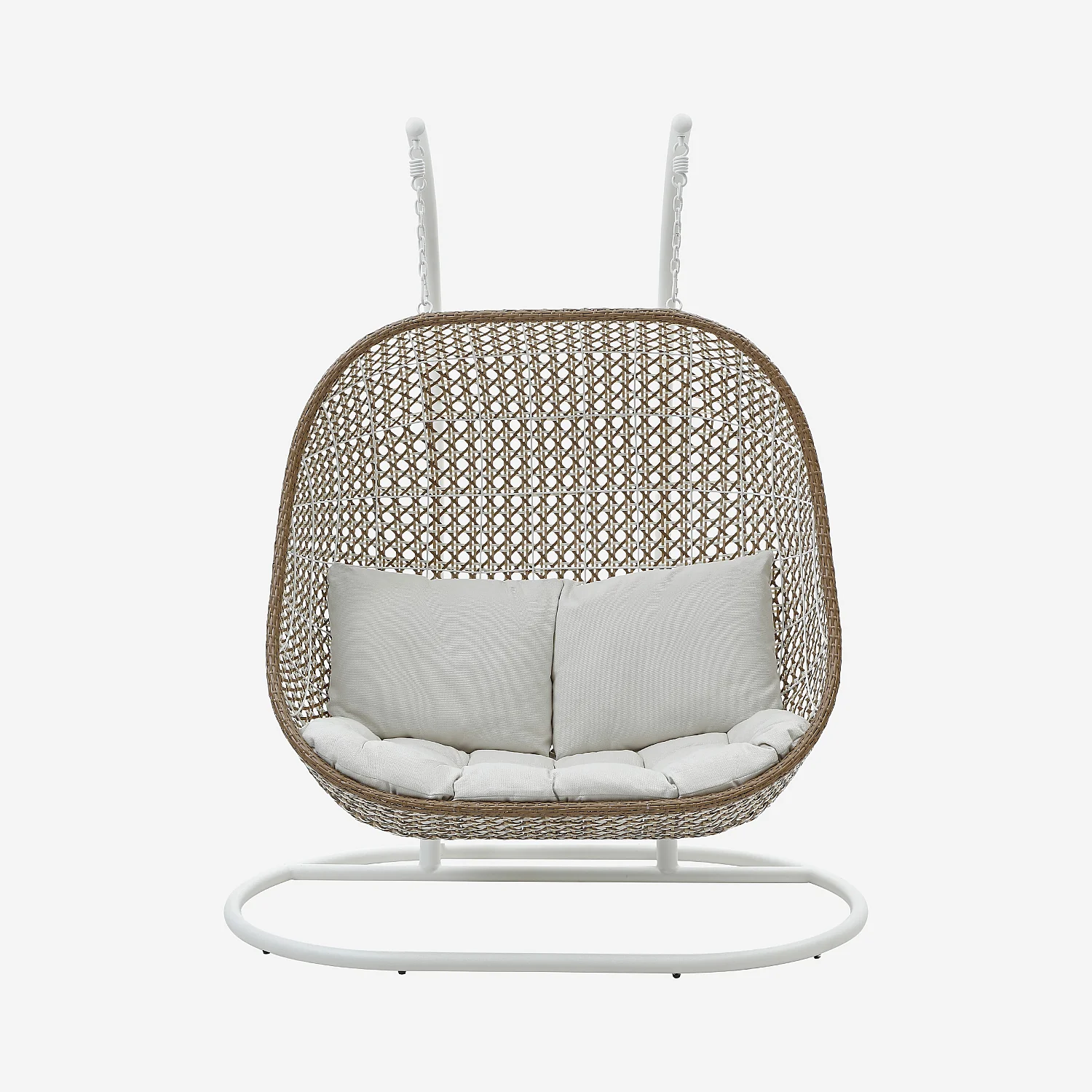 Fauteuil suspendu 2 places pour extérieur en résine tressée - Moka et blanc - 1