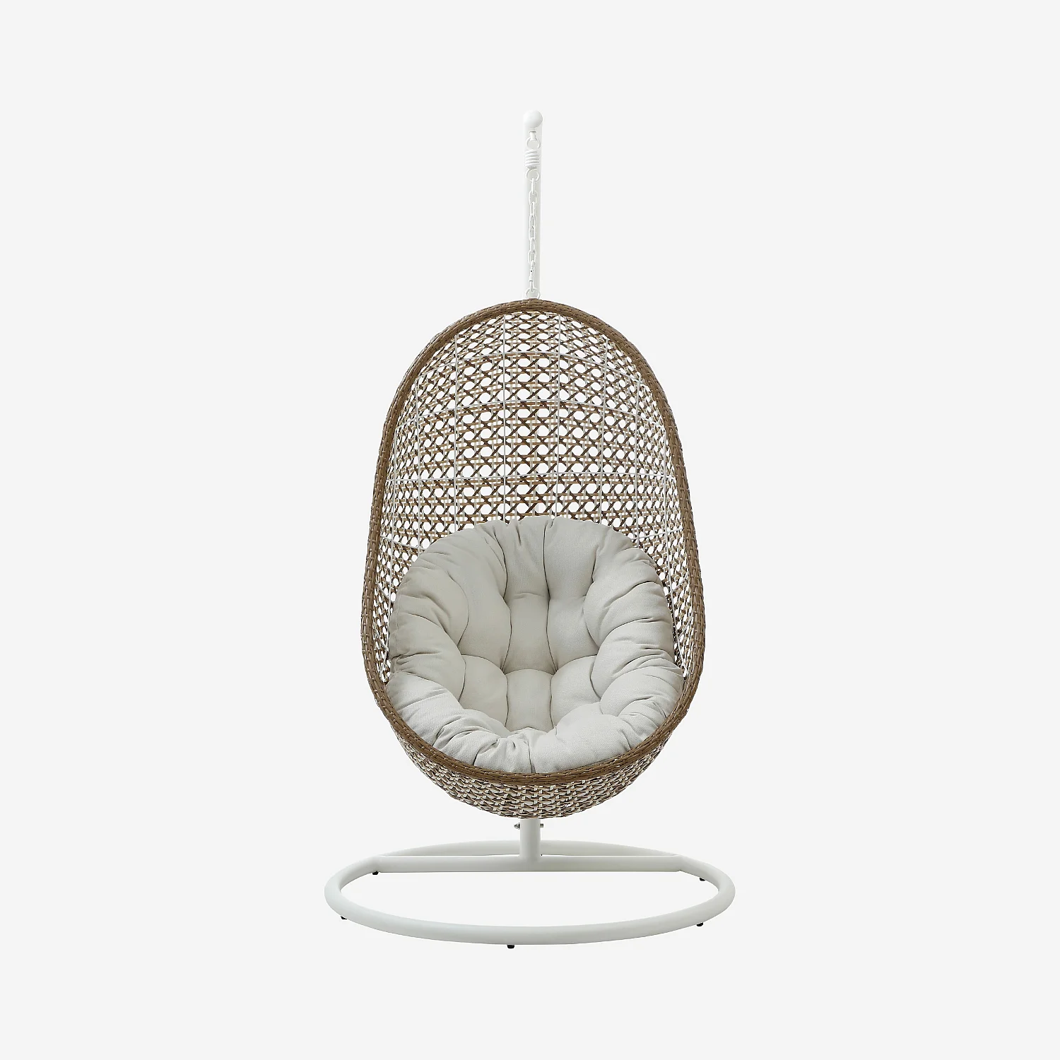 Fauteuil suspendu pour extérieur en résine tressée - Moka et blanc - 2