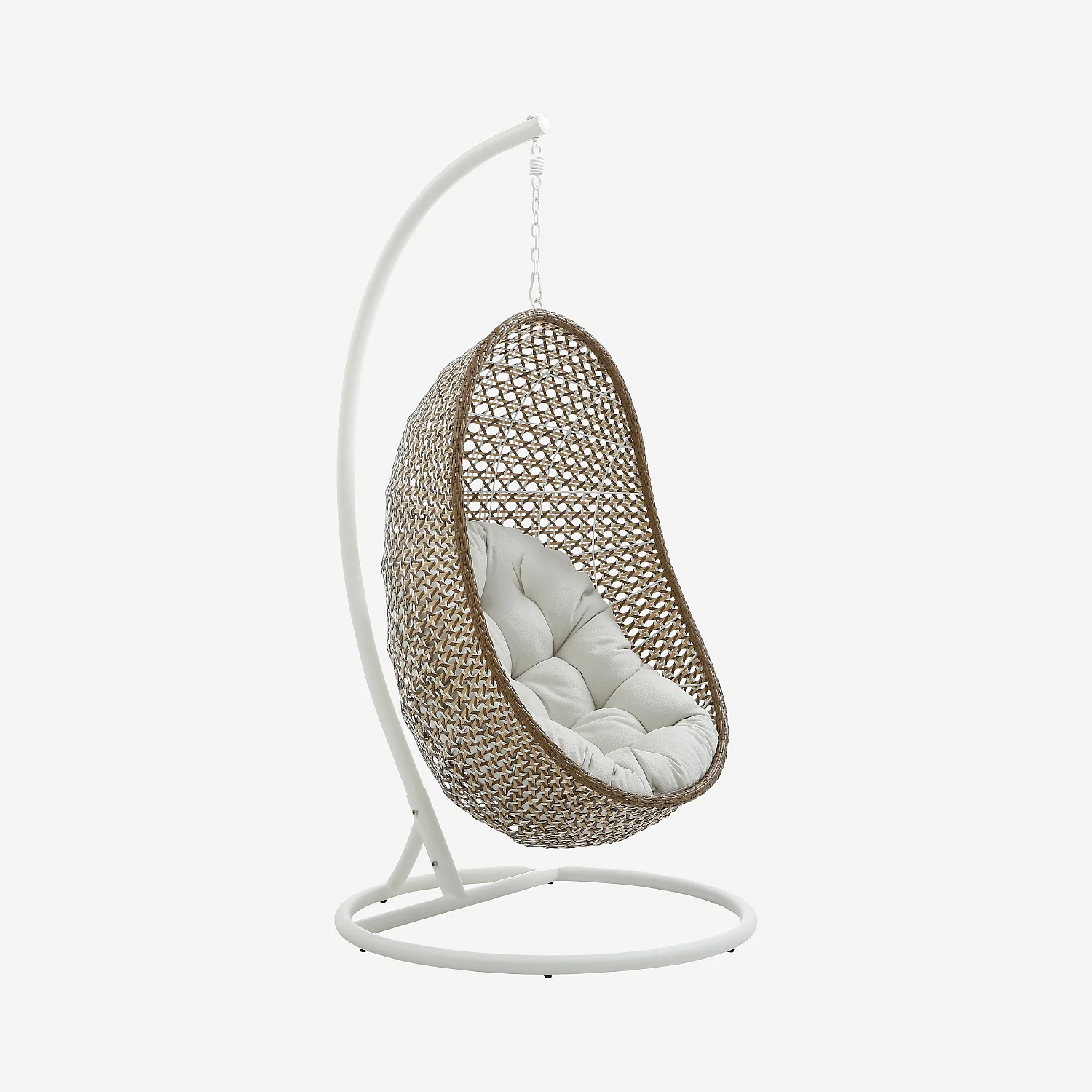 Fauteuil suspendu pour extérieur en résine tressée - Moka et blanc - 1