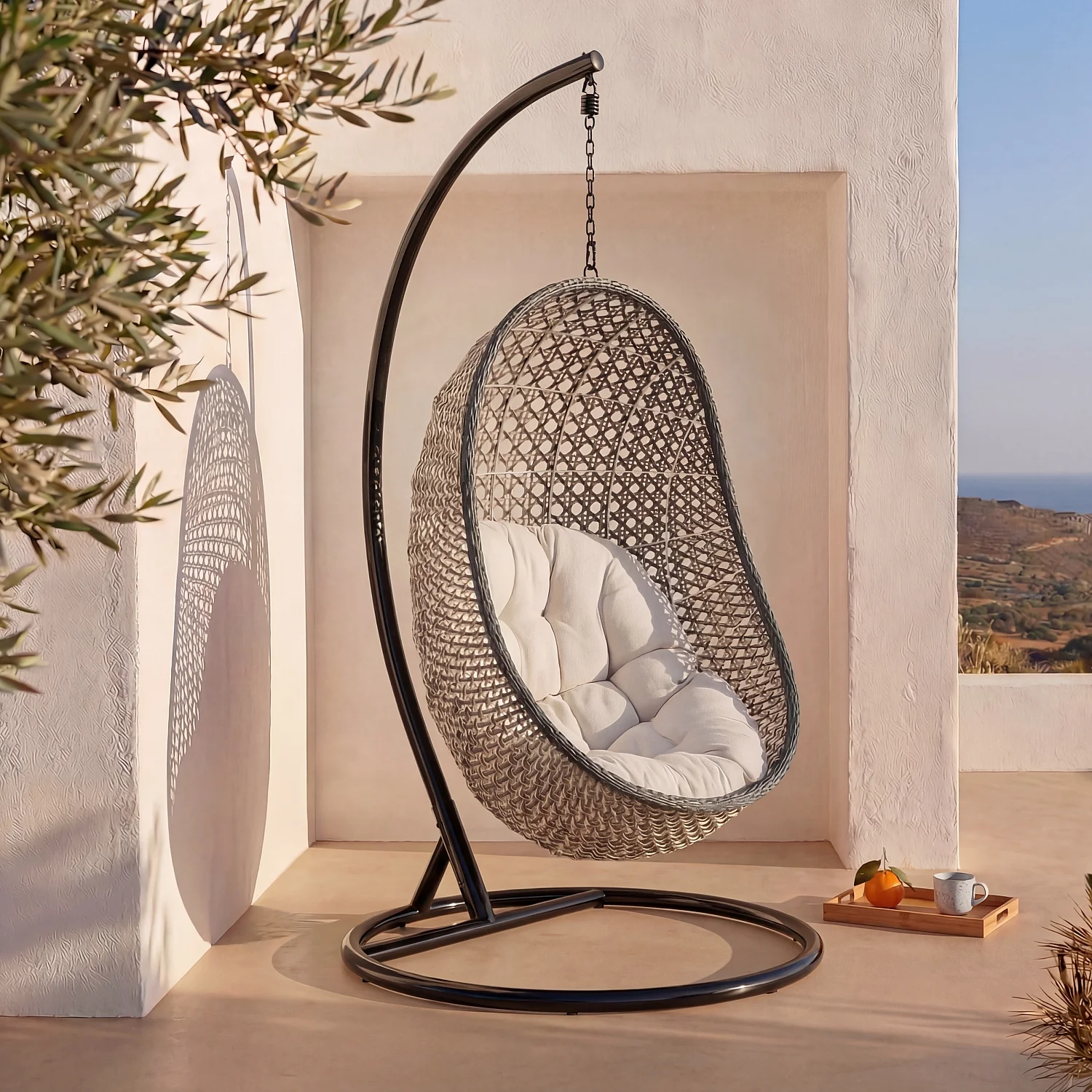 Hangstoel voor buiten van wicker - Kakigroen en zwart - 1