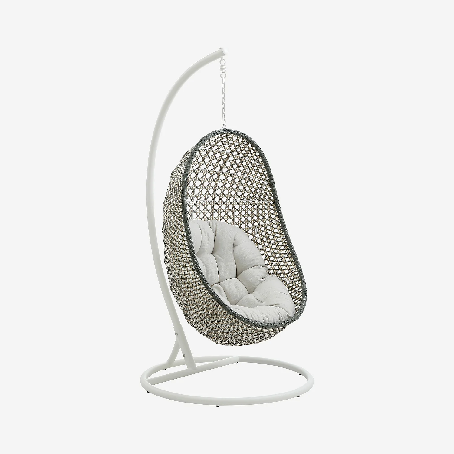 Fauteuil suspendu pour extérieur en résine tressée - Vert kaki et blanc - 1