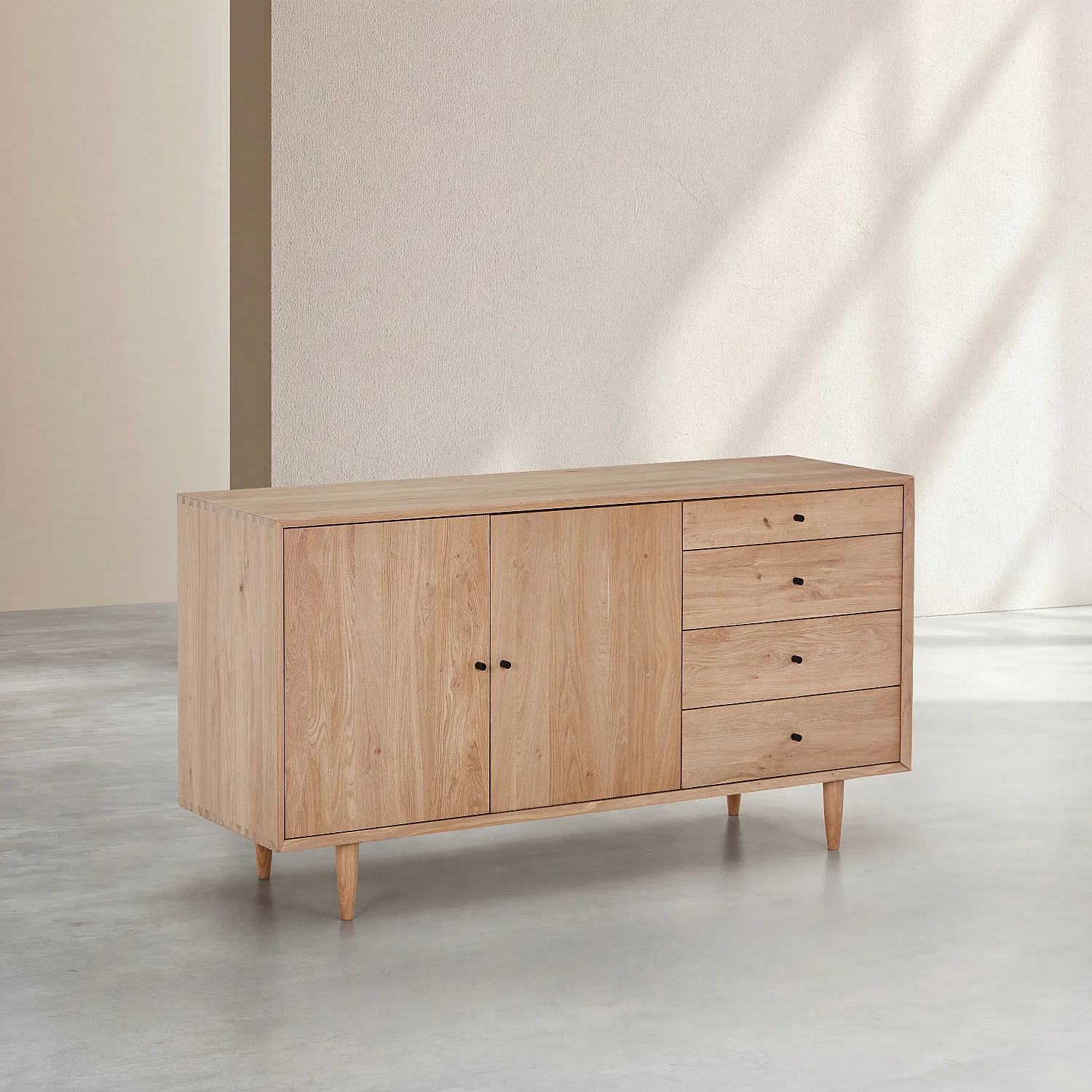 Aparador baixo 2 portas e 4 gavetas em carvalho maciço - Natural - 8