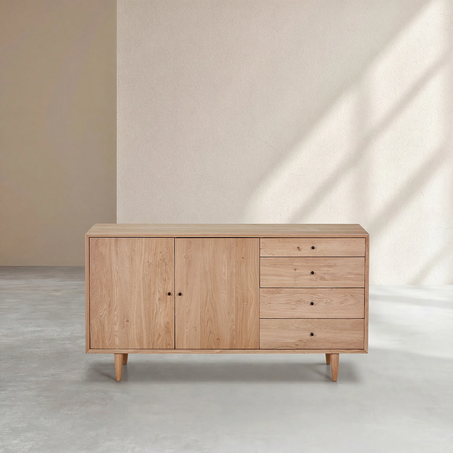 Aparador baixo 2 portas e 4 gavetas em carvalho maciço - Natural - 3