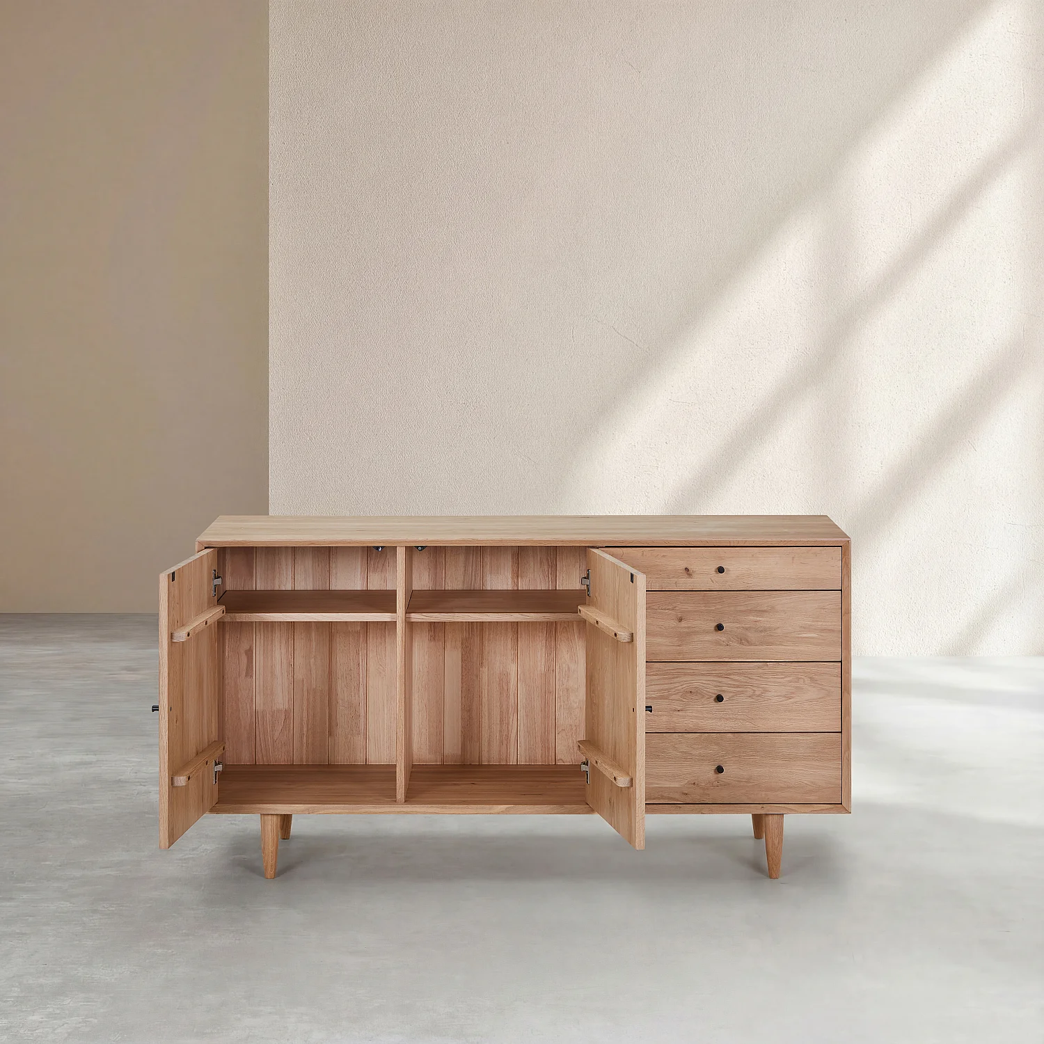 Aparador baixo 2 portas e 4 gavetas em carvalho maciço - Natural - 7