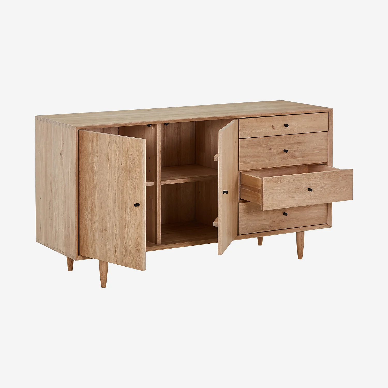 Sideboard mit 2 Türen und 4 Schubladen aus massiver Eiche - Natur - 5
