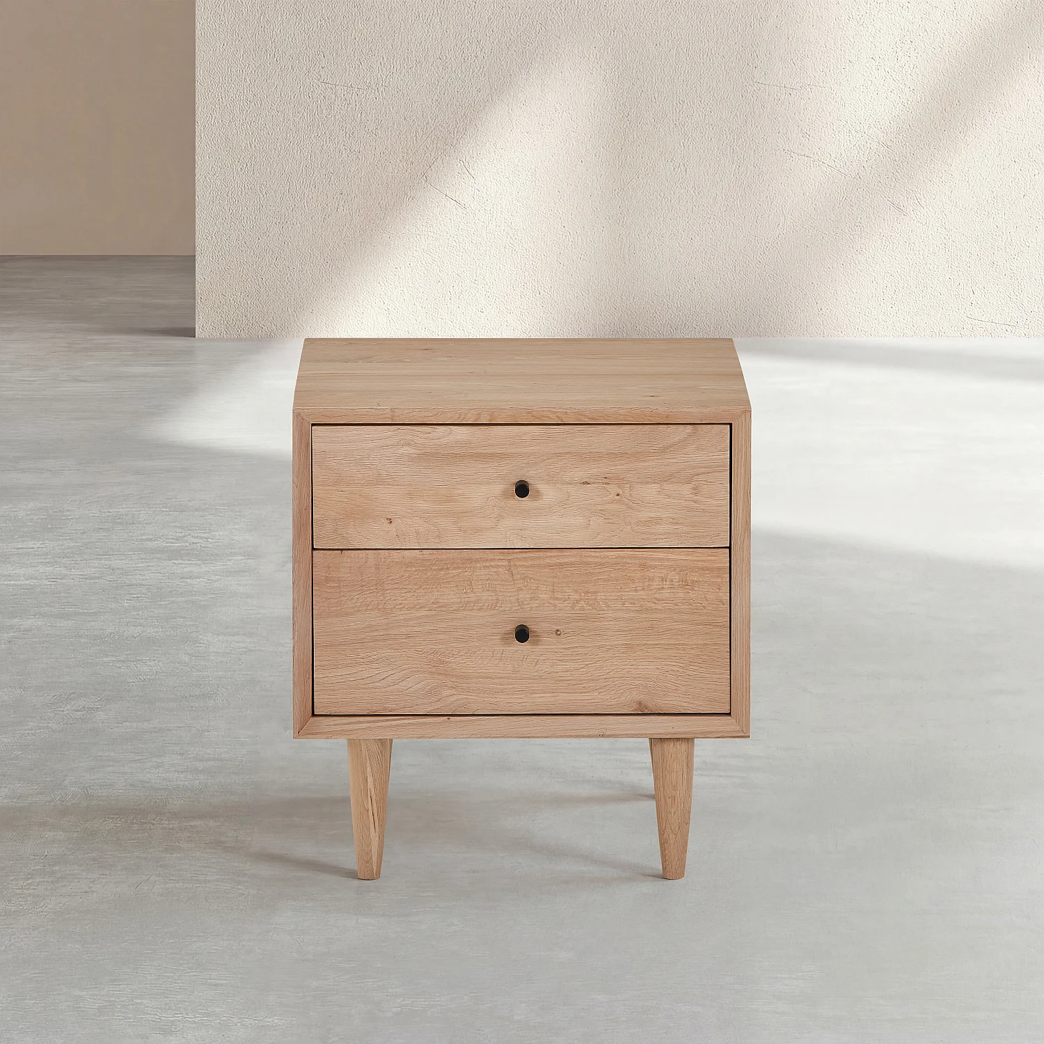 Mesa de cabeceira 2 gavetas em carvalho maciço - Natural - 2