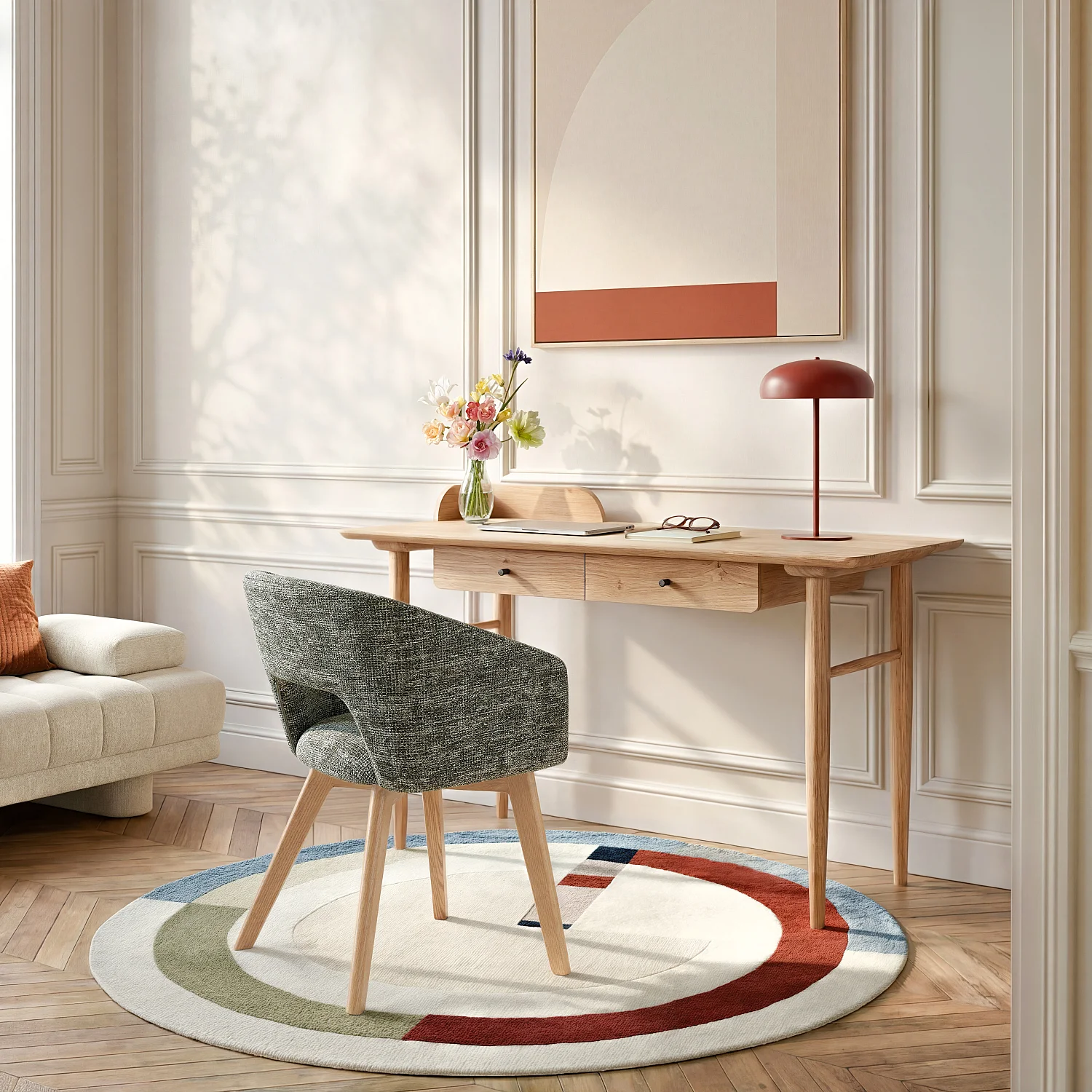 Scrivania in rovere massello con 2 cassetti - Naturale - 1