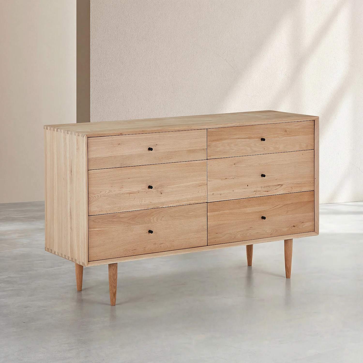 Cassettiera in rovere massello con 6 cassetti - Naturale - 6