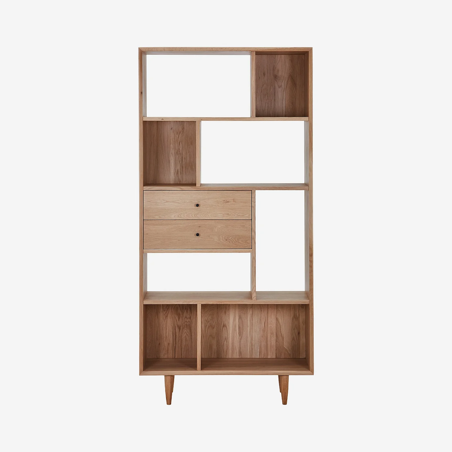 Bücherregal mit 2 Schubladen aus massiver Eiche - Natur - 1