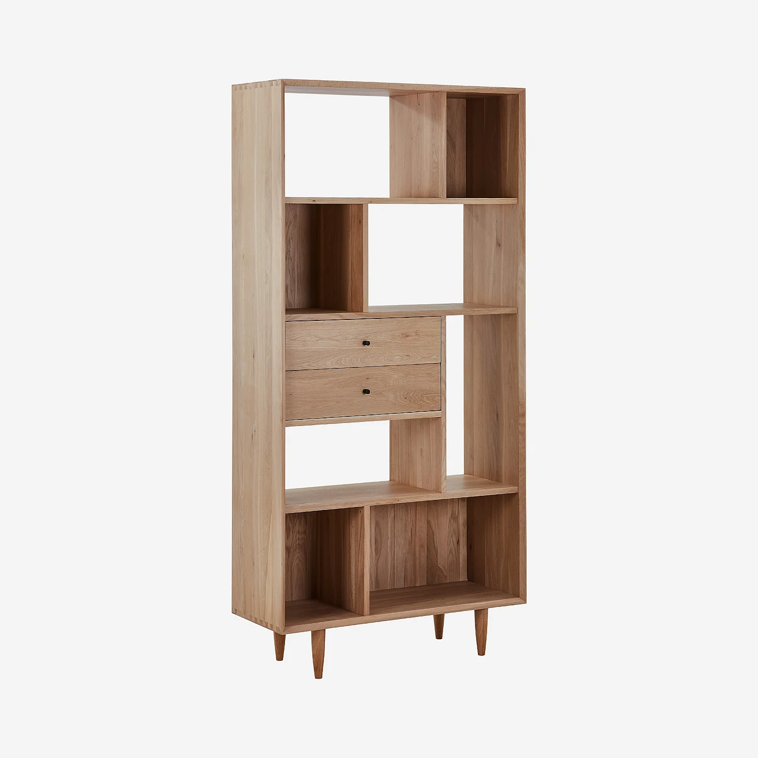 Bücherregal mit 2 Schubladen aus massiver Eiche - Natur - 3