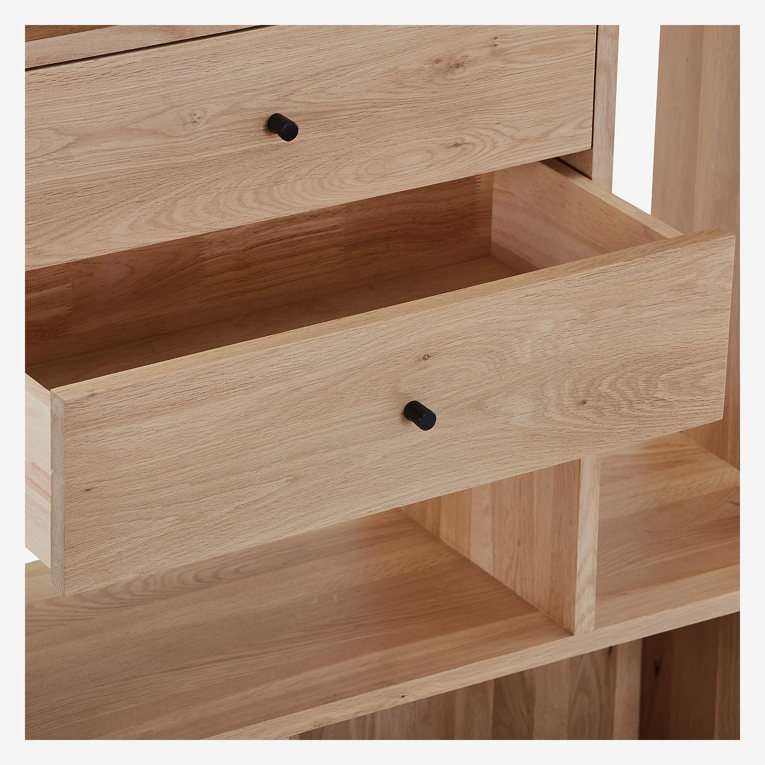 Bücherregal mit 2 Schubladen aus massiver Eiche - Natur - 2