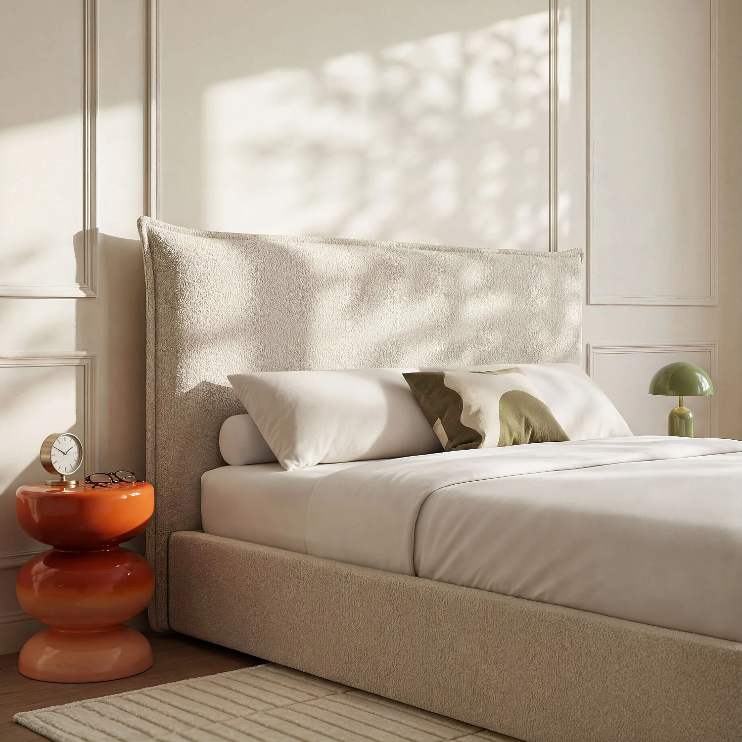 Hoofdbord van bouclé stof 188 x 111 cm - Beige - 1